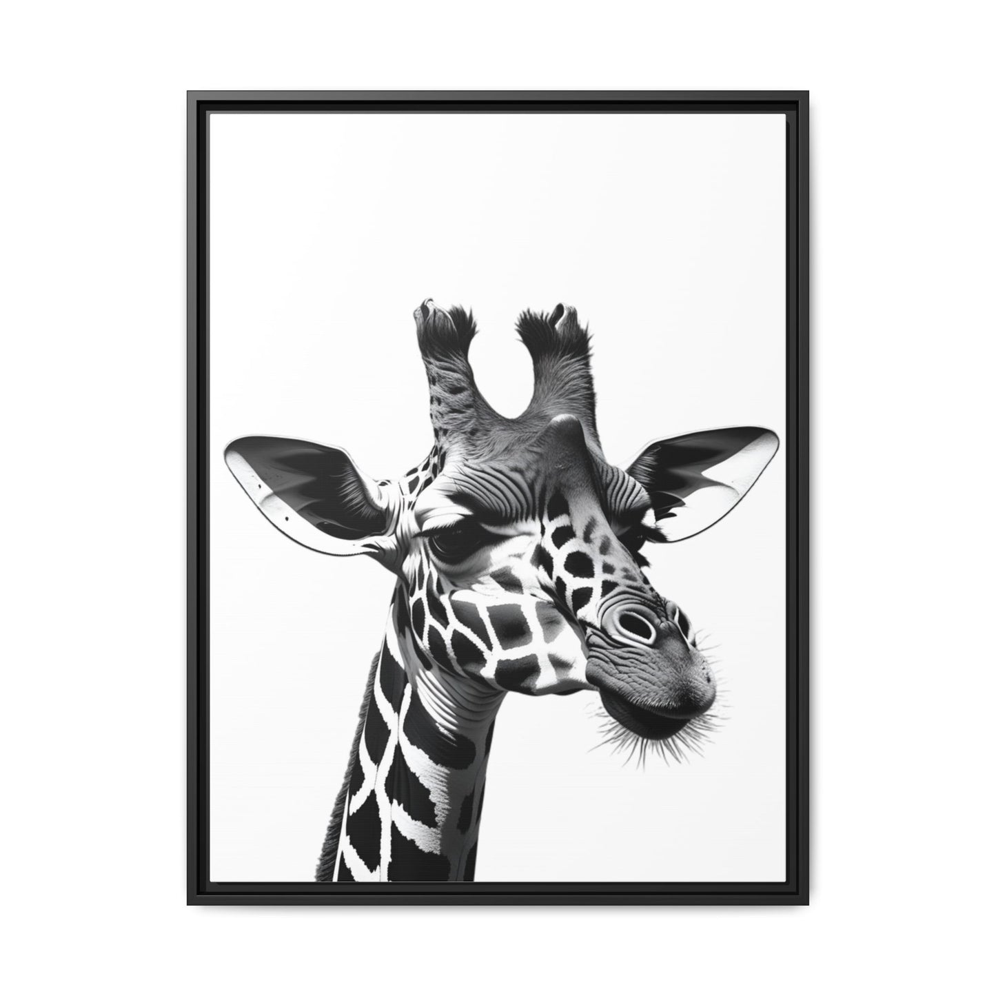 Black and White Giraffe Wall Art – Framed Safari Animal Canvas Print