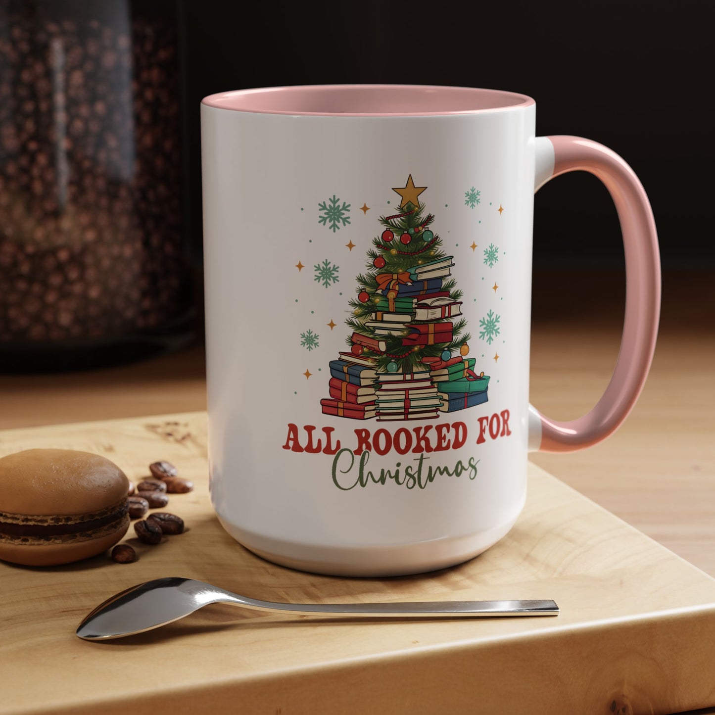 Christmas Booked Coffee Mug (11, 15oz) Holiday Book Lover Gift Festive Reading Mug Xmas Tree Teacher Gift