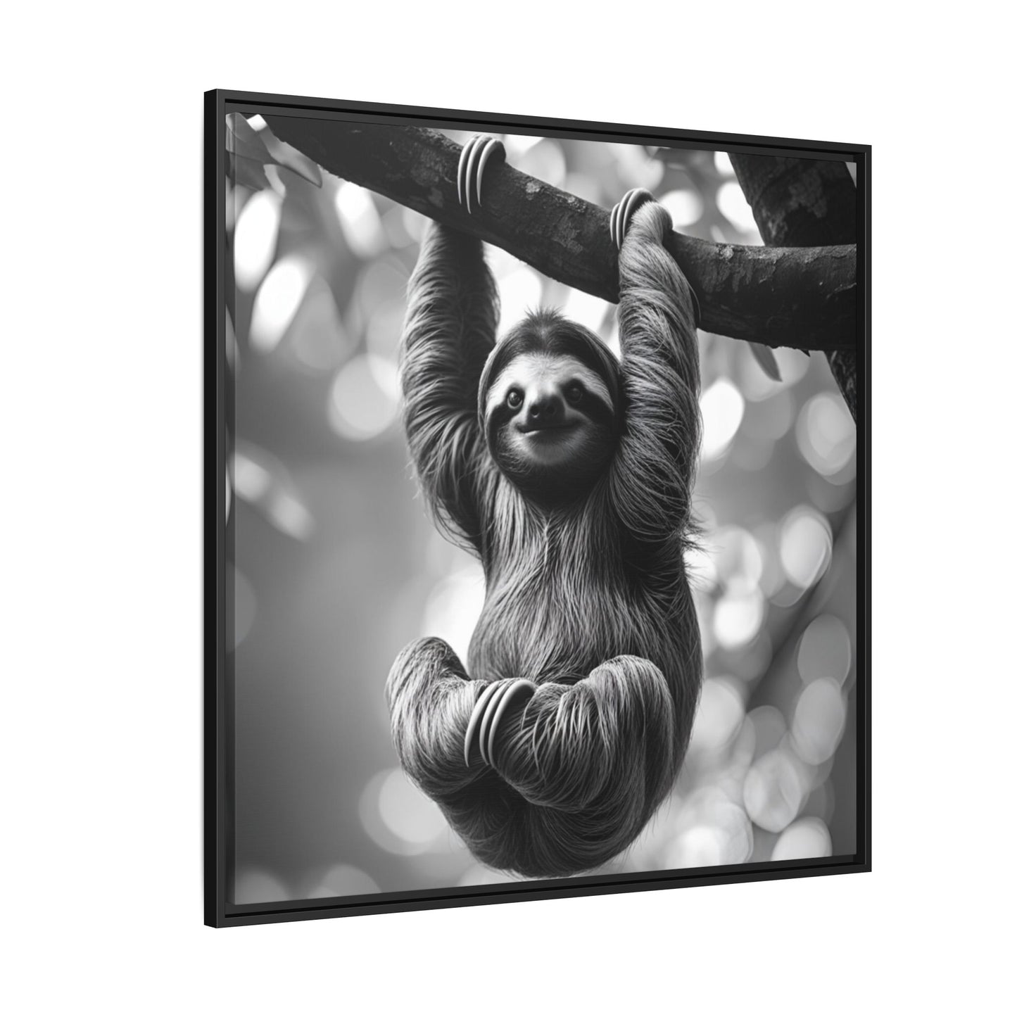 Black and White Sloth Framed Canvas Wall Art, Minimalist Animal Print, Modern Jungle Wildlife Home Decor, Sloth Lover Gift, Monochrome Image