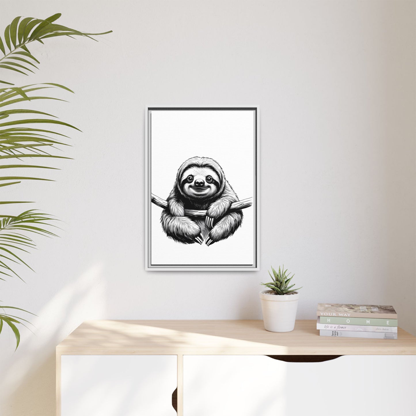 Adorable Sloth Hanging from Tree Branch Black & White Animal Wall Art, Cute Sloth Print, Jungle Theme Nursery Decor, Baby Shower Gift