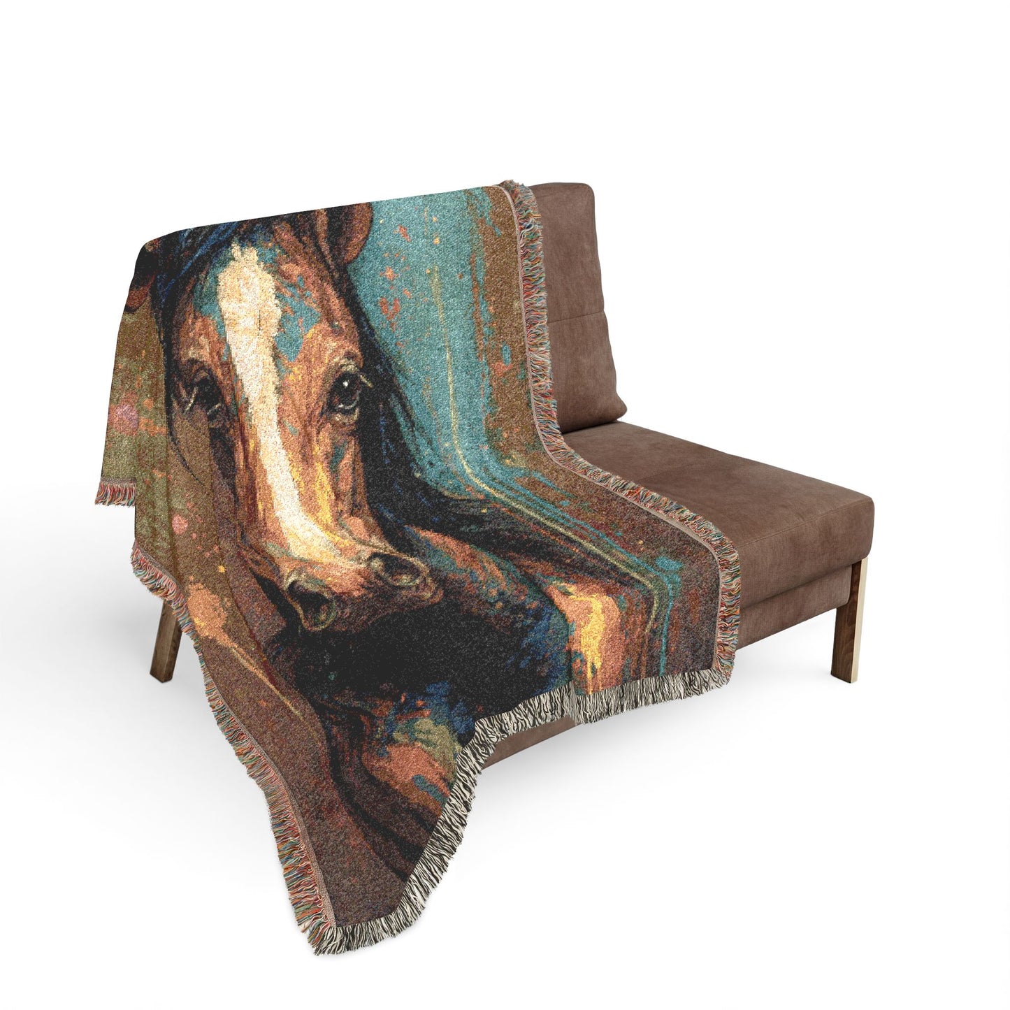 Western Horse Woven Blanket – Rustic Ranch Boho Throw