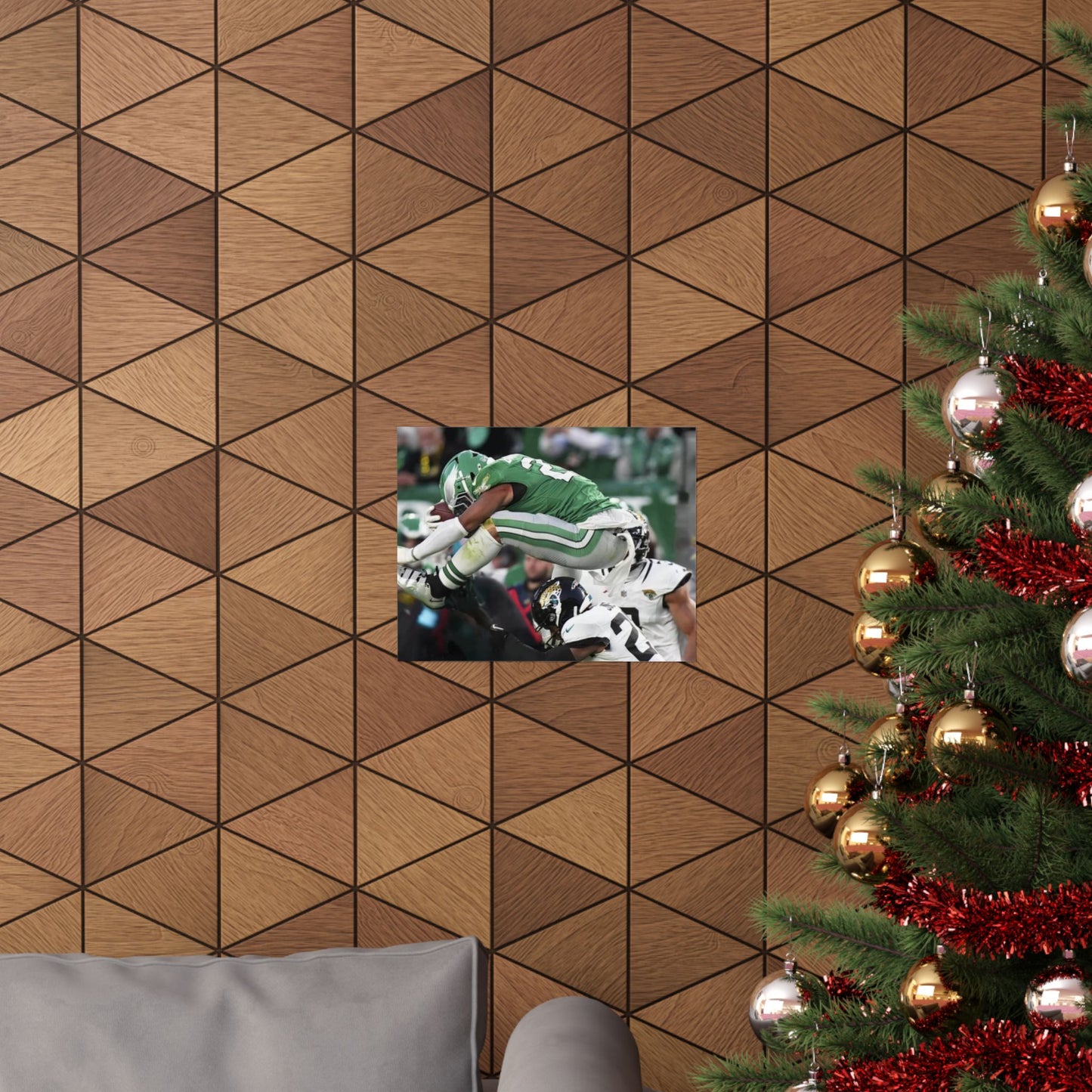 Saquon Barkley Reverse Hurdle Poster for Eagles Fan Cave Matte Horizontal Print Football NFL Gift Wall Art Decor Mantle Decor