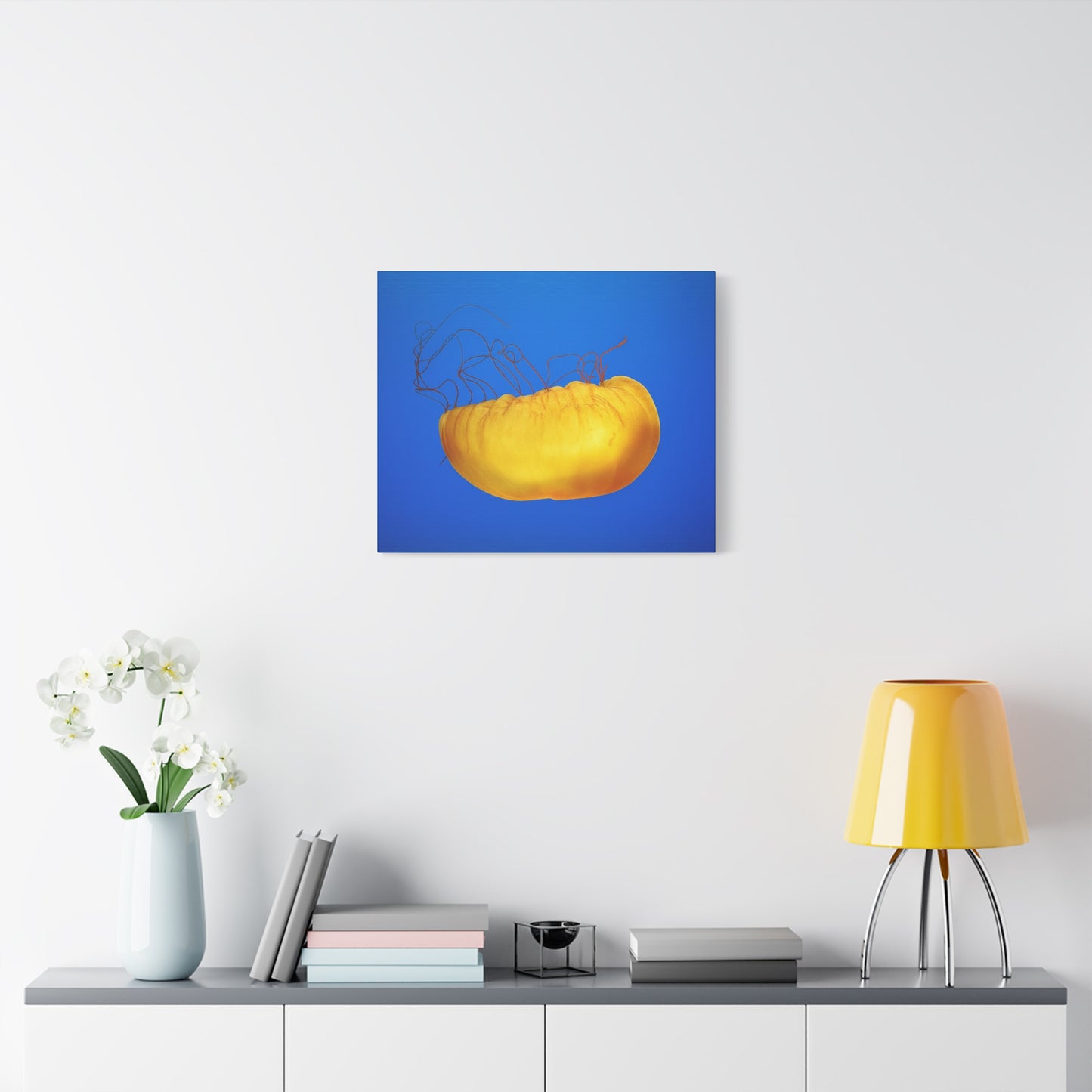 Golden Jellyfish Canvas Wall Art | Ocean Photography Print | Coastal Home Decor | Marine Life Artwork | Blue Sea Jellyfish Poster 1.25"
