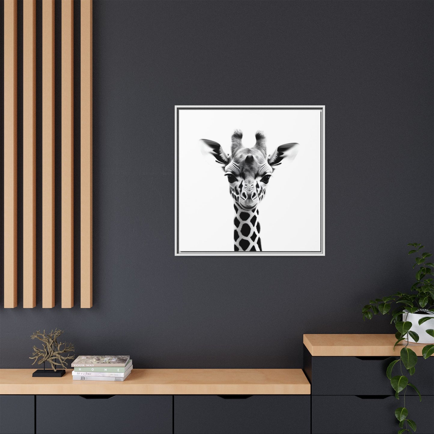 Baby Giraffe Wall Art Black & White Wildlife Photography Print, Cute Giraffe Lover Gift