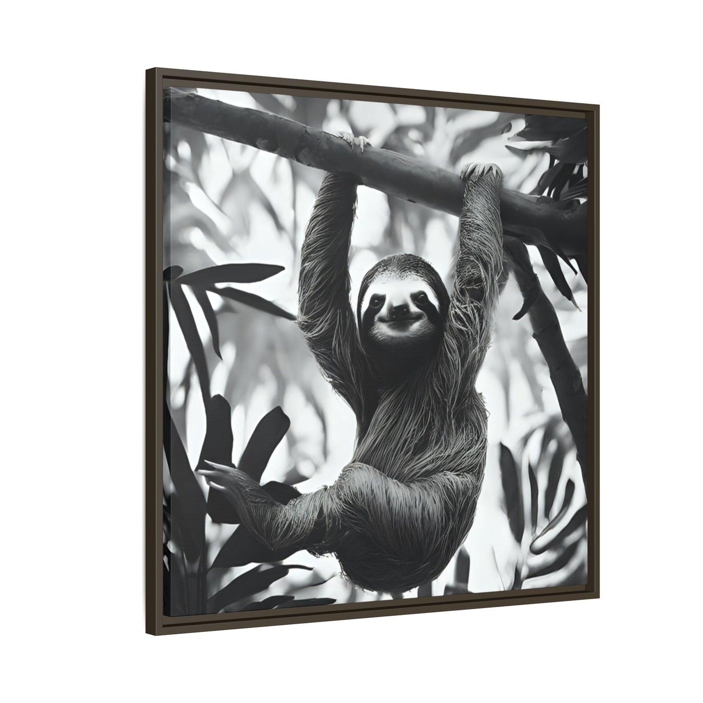 Playful Sloth Hanging from Tree Branch Black & White Animal Wall Art, Cute Sloth Photography Print, Jungle Theme Home Deco