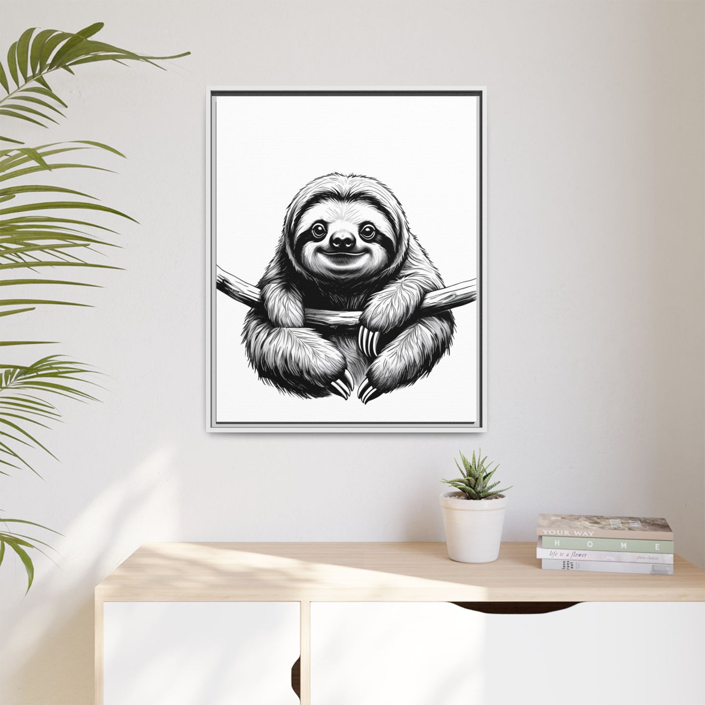 Adorable Sloth Hanging from Tree Branch Black & White Animal Wall Art, Cute Sloth Print, Jungle Theme Nursery Decor, Baby Shower Gift