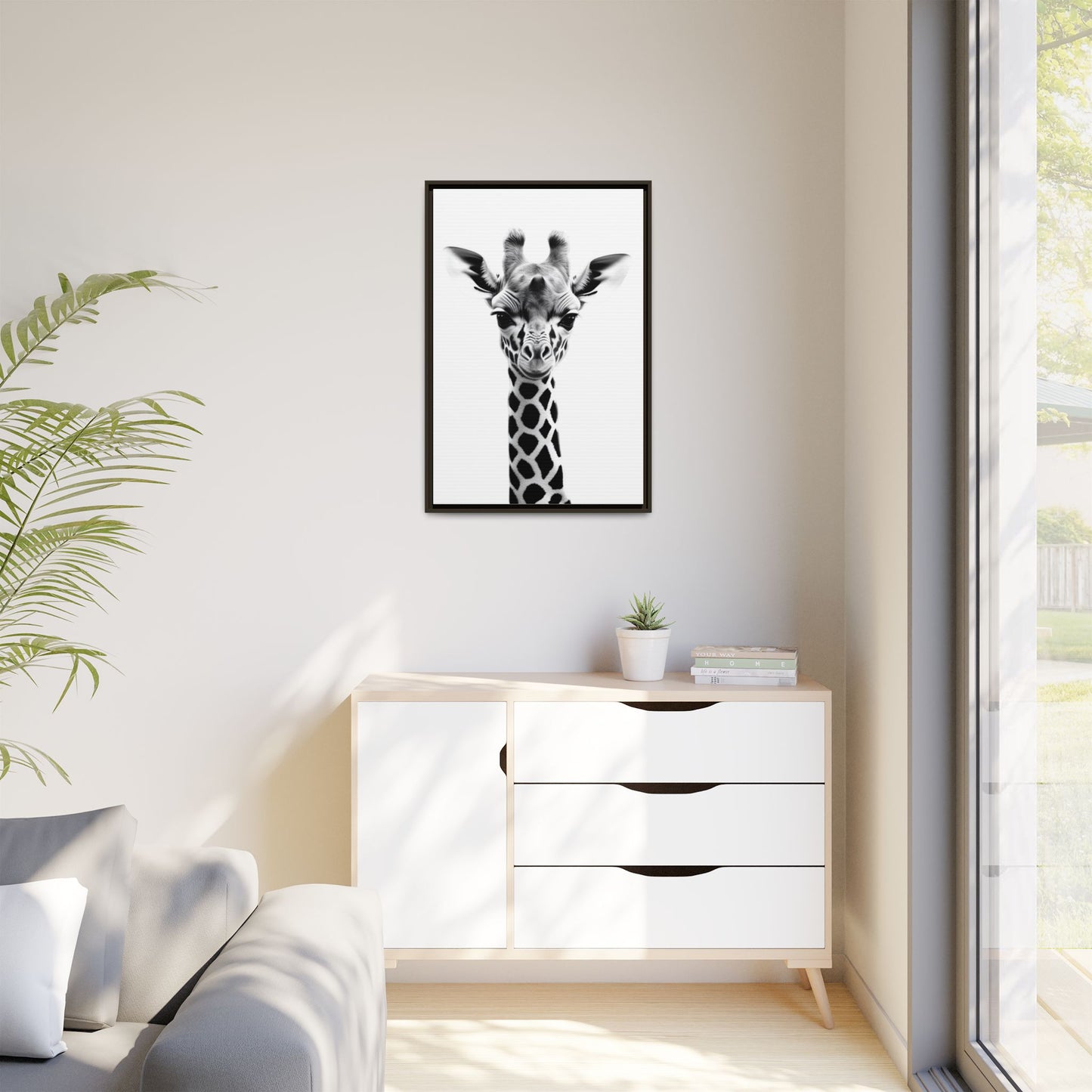 Baby Giraffe Wall Art Black & White Wildlife Photography Print, Cute Giraffe Lover Gift