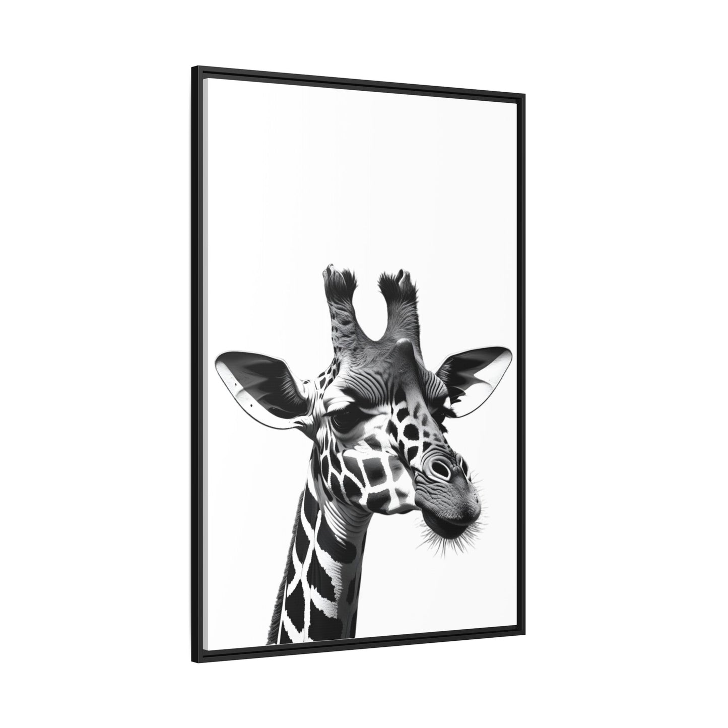 Black and White Giraffe Wall Art – Framed Safari Animal Canvas Print