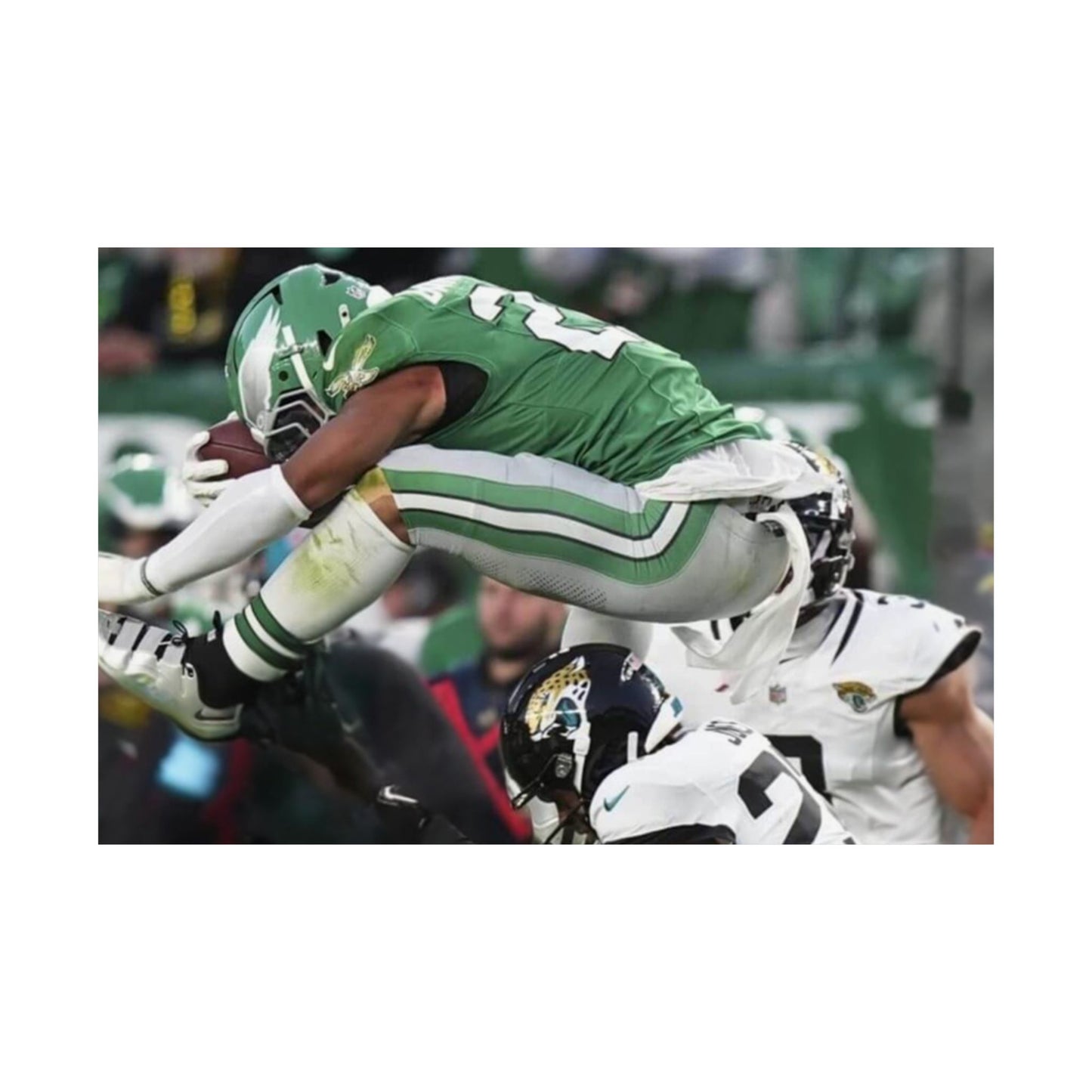 Saquon Barkley Reverse Hurdle Poster for Eagles Fan Cave Matte Horizontal Print Football NFL Gift Wall Art Decor Mantle Decor