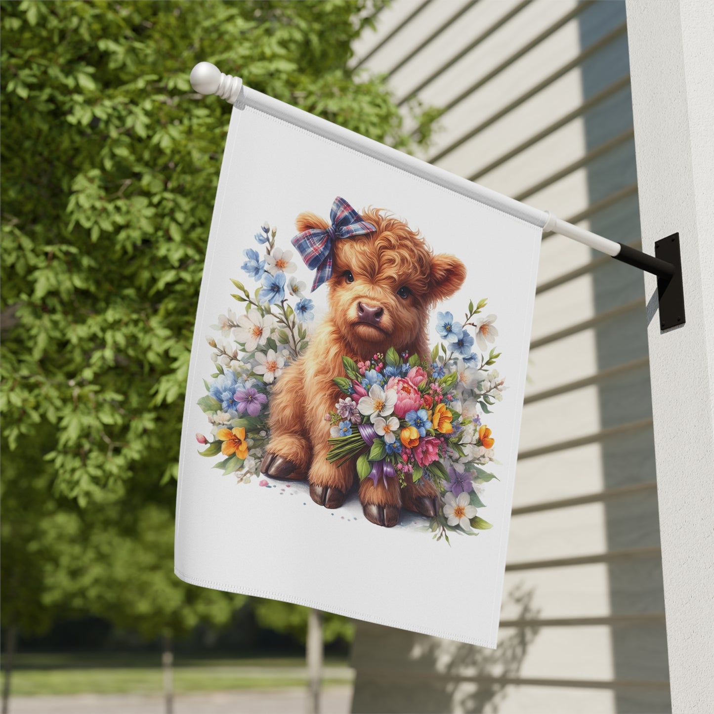 Garden Flag Spring Baby Highland Cow House Flag Pastel Flowers Yard Decoration Outdoor Spring Flag