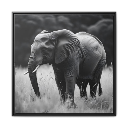 Majestic Elephant Framed Canvas Black & White Safari Wall Art, Home or Office Decor Wild Animal Print