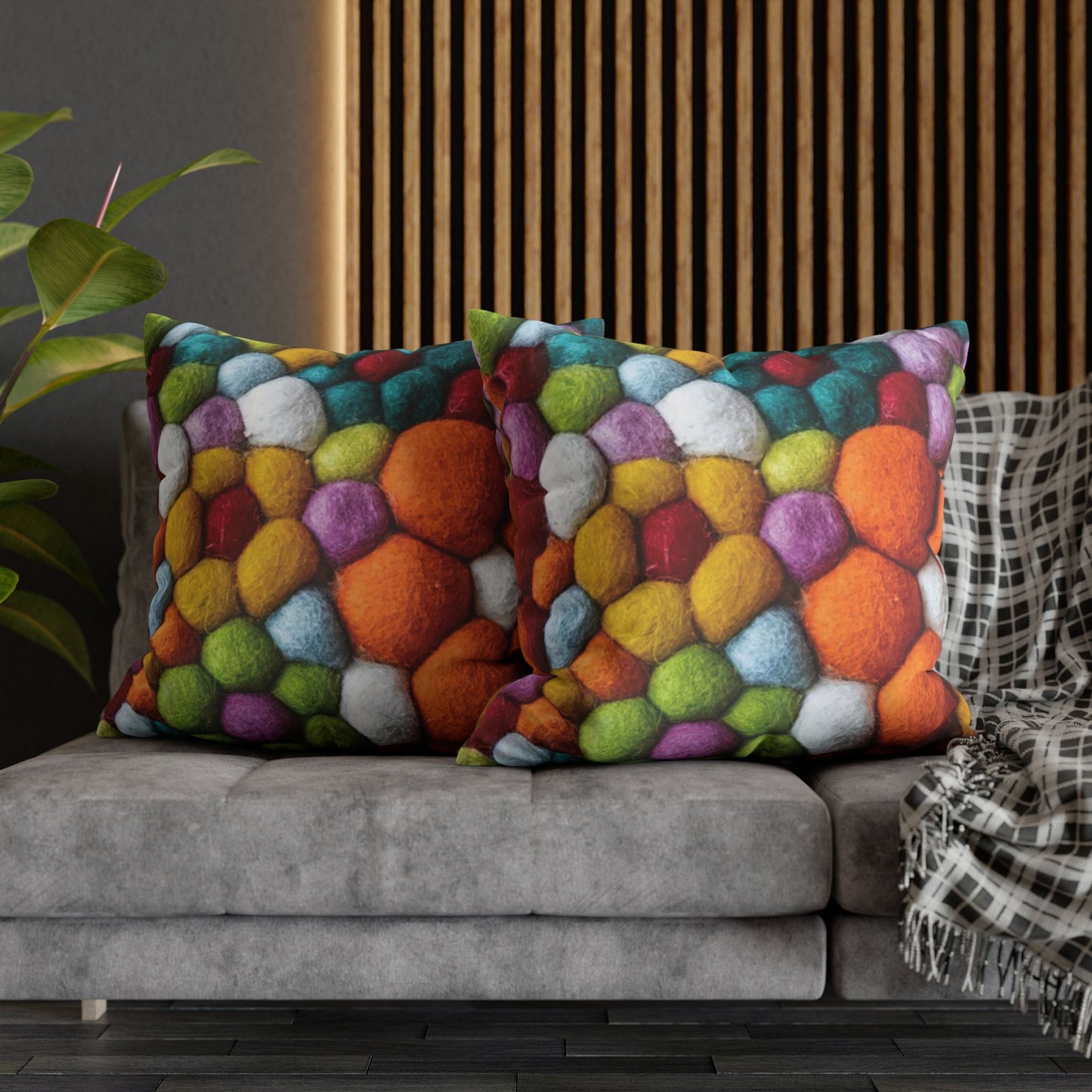 Decorative Pillowcase, Vibrant Colorful Cotton Balls Print, Square Couch Pillow Cover
