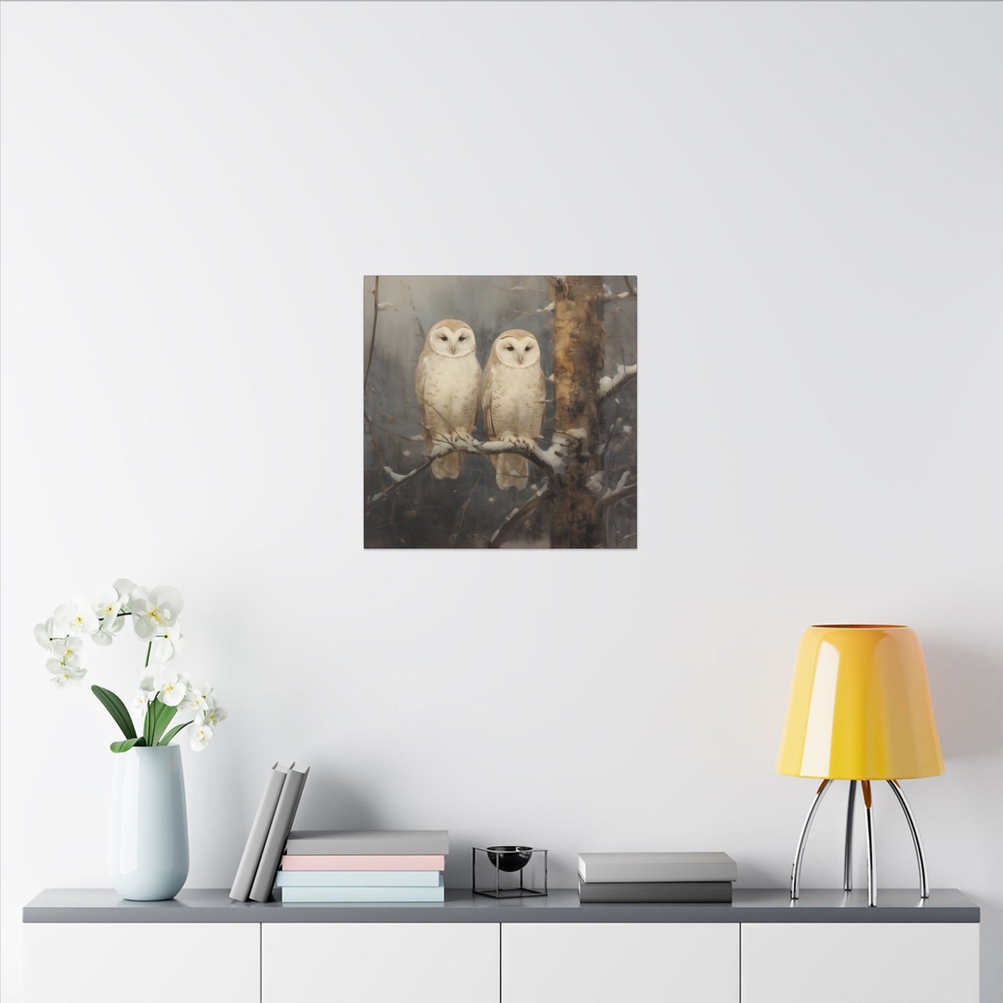 Snowy Owls Winter Canvas Wall Art | Vintage Wildlife Nature Decor