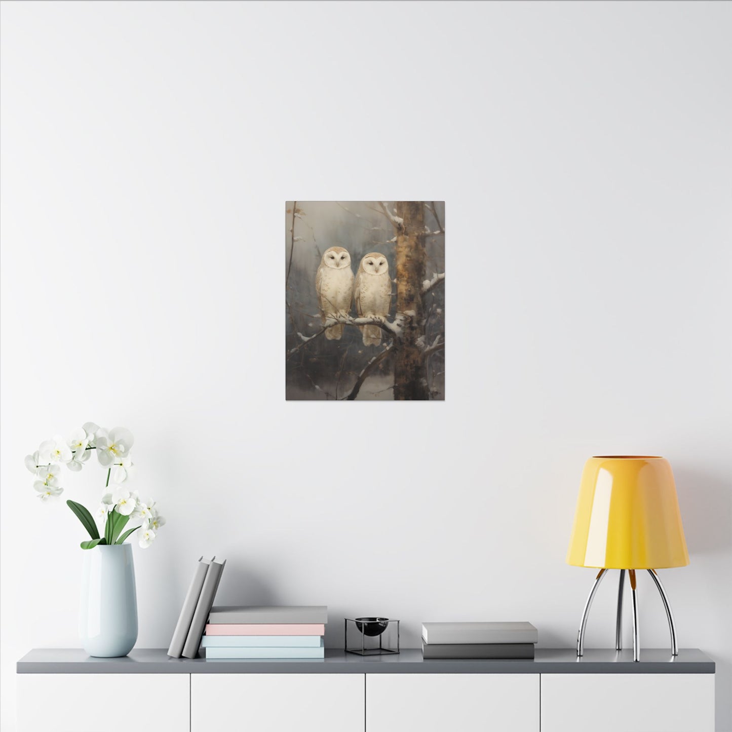 Snowy Owls Winter Canvas Wall Art | Vintage Wildlife Nature Decor