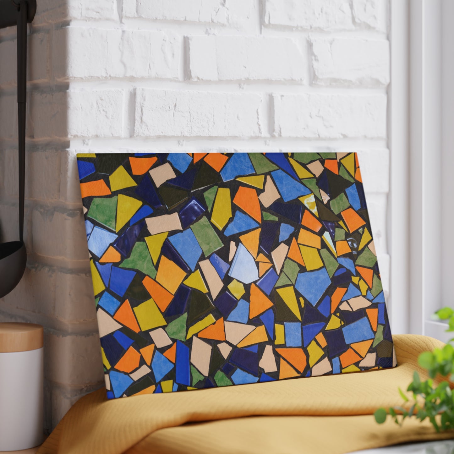 Colorful Mosaic Pattern Glass Cutting Board | Abstract Tile Design