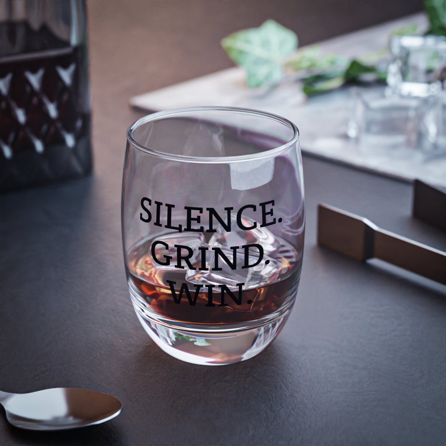 Hustle Mindset Whiskey Glass | Silence Grind Win Bar Glass