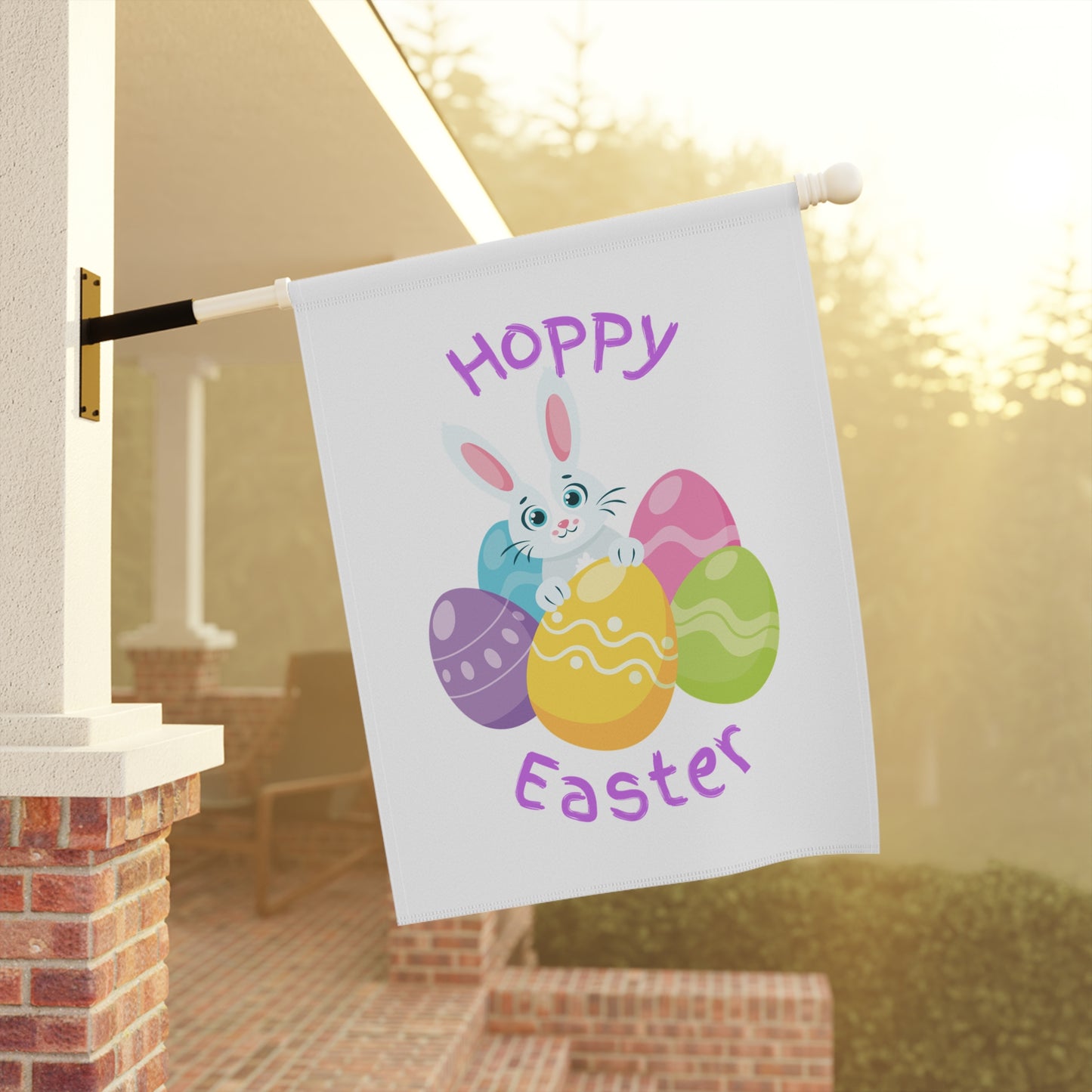 Easter Garden Flag | Hoppy Easter Banner | Cute Easter Bunny Flag