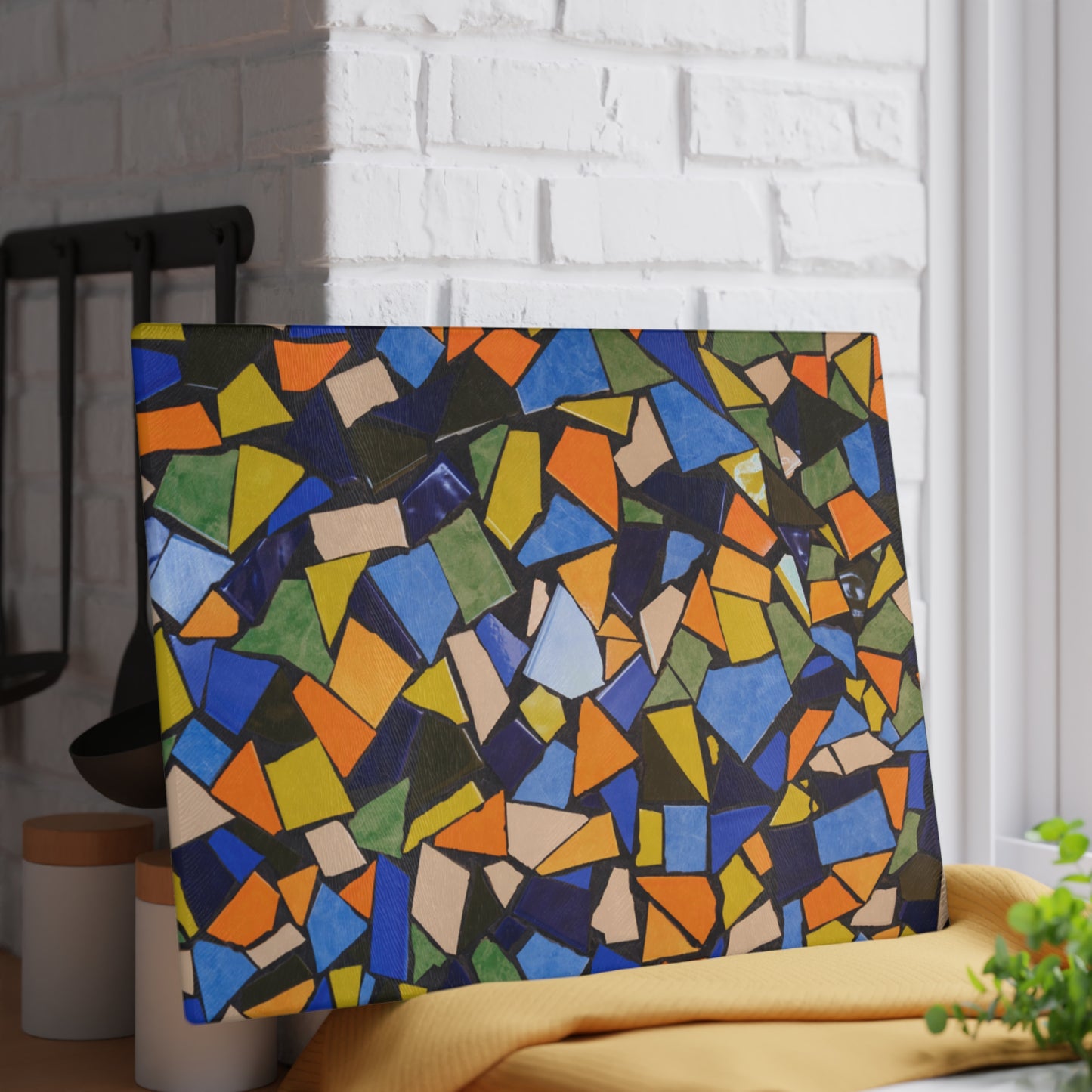 Colorful Mosaic Pattern Glass Cutting Board | Abstract Tile Design