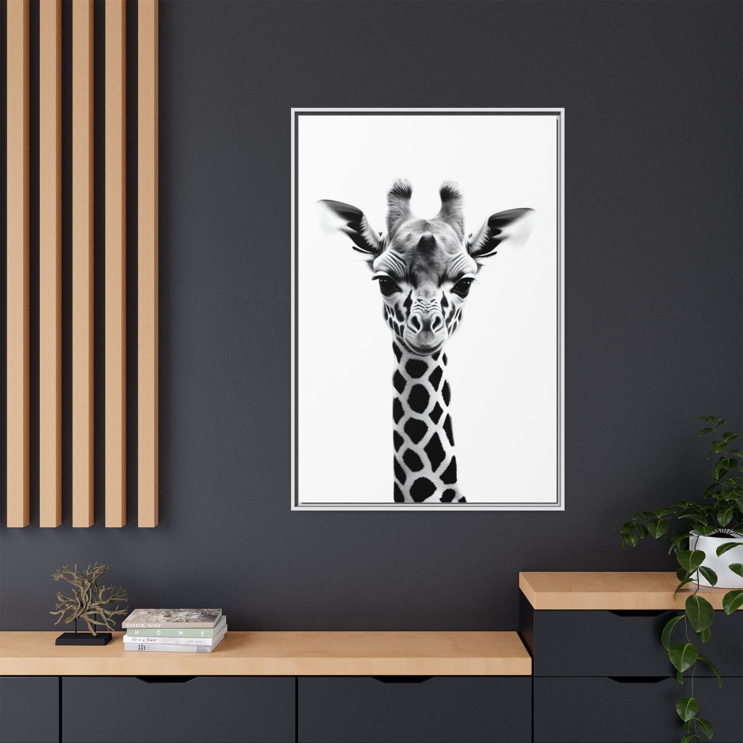 Baby Giraffe Wall Art Black & White Wildlife Photography Print, Cute Giraffe Lover Gift