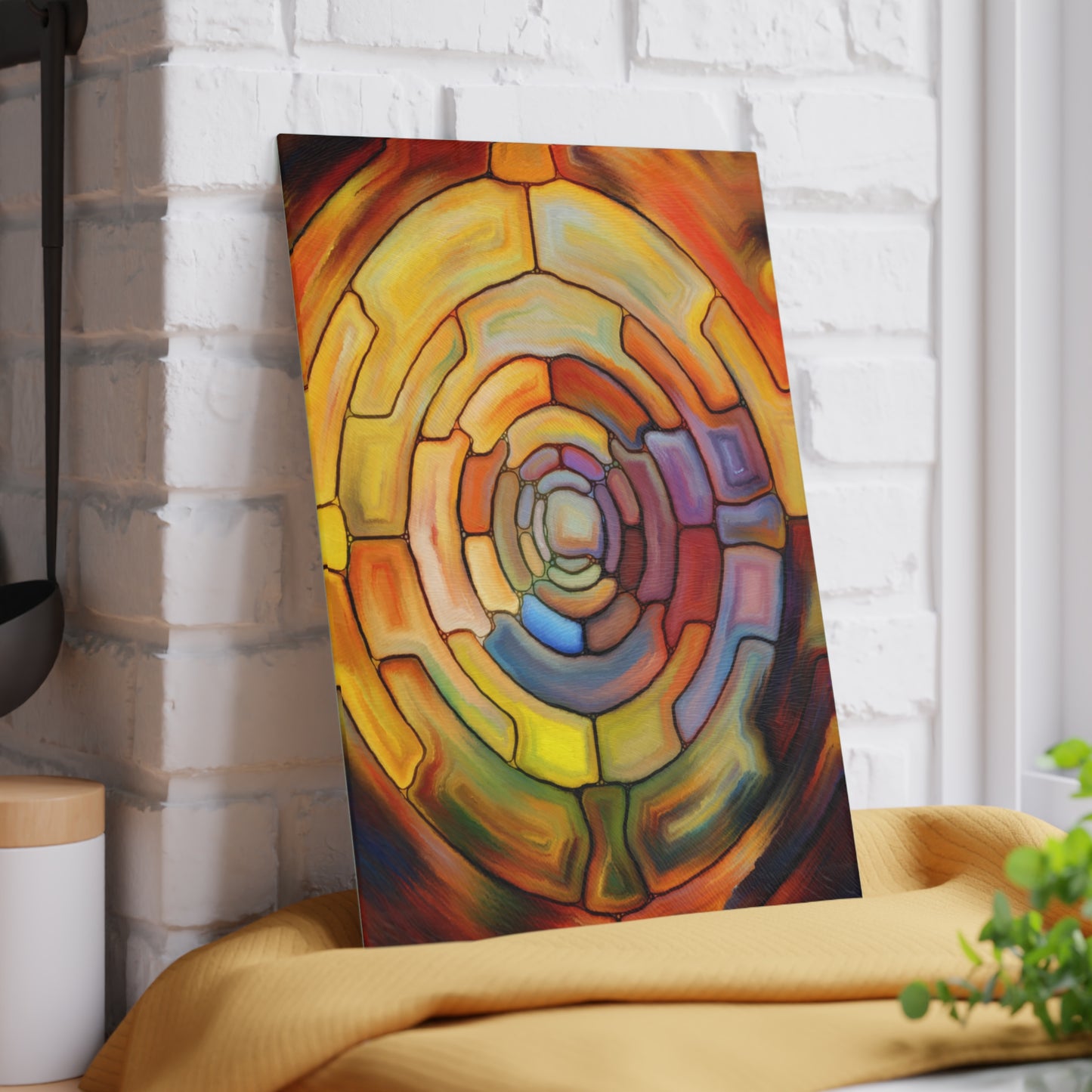 Abstract Spiral Glass Cutting Board | Colorful Circular Mosaic Art