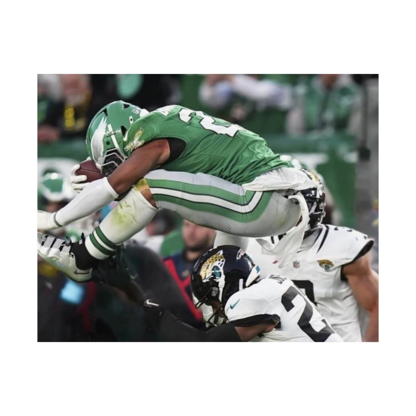 Saquon Barkley Reverse Hurdle Poster for Eagles Fan Cave Matte Horizontal Print Football NFL Gift Wall Art Decor Mantle Decor