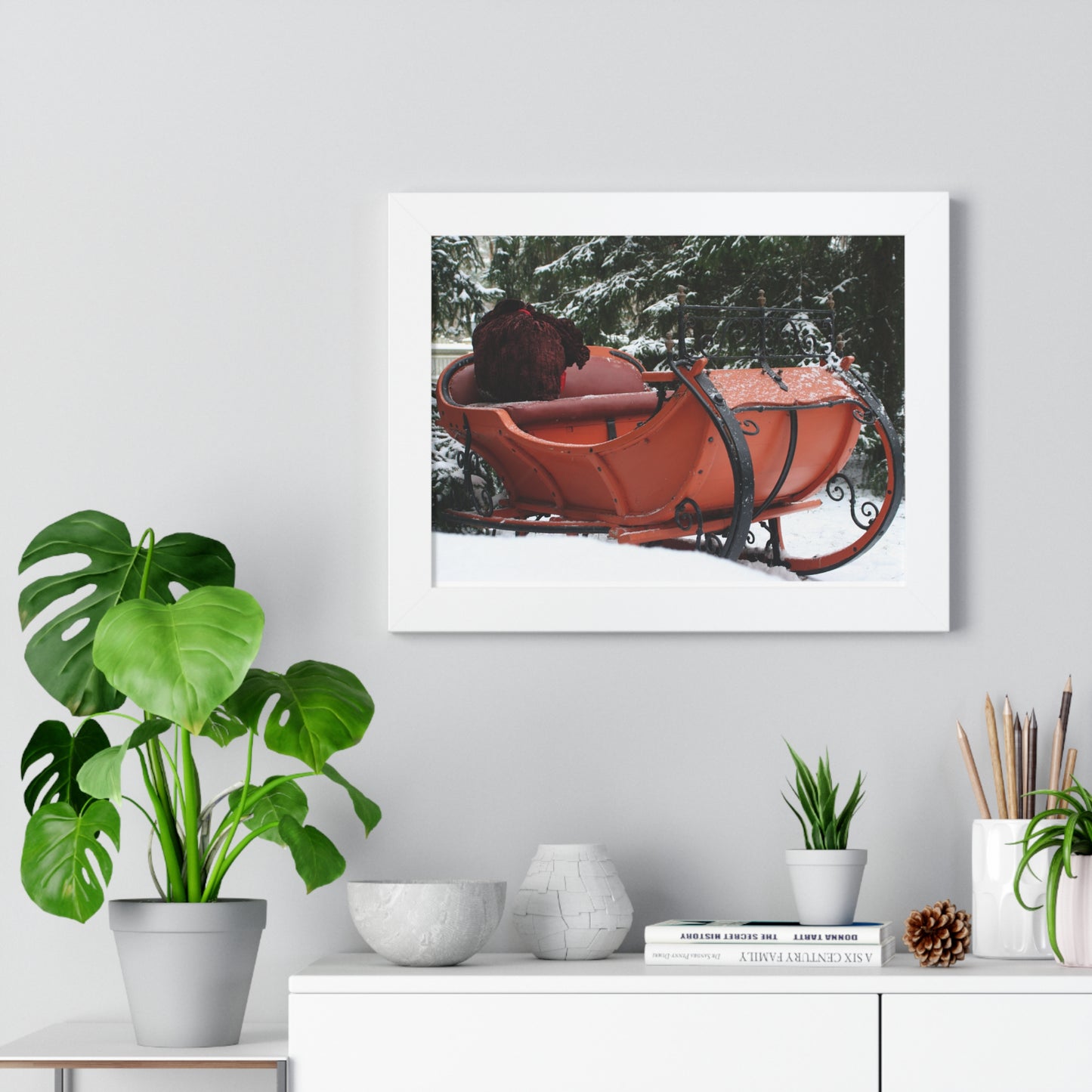 Santa Sleigh Christmas Wall Poster Art Santa's Sleigh Snowy Scene Mantle Art