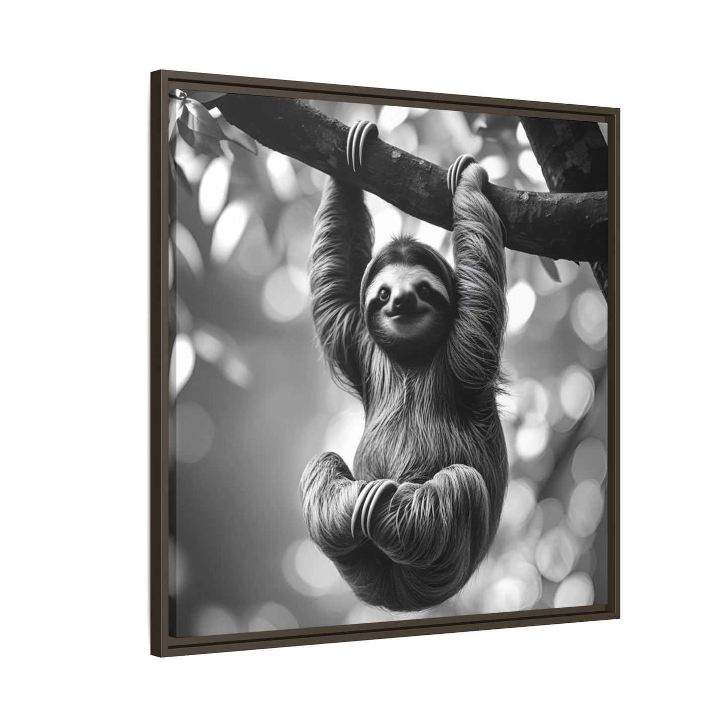 Black and White Sloth Framed Canvas Wall Art, Minimalist Animal Print, Modern Jungle Wildlife Home Decor, Sloth Lover Gift, Monochrome Image
