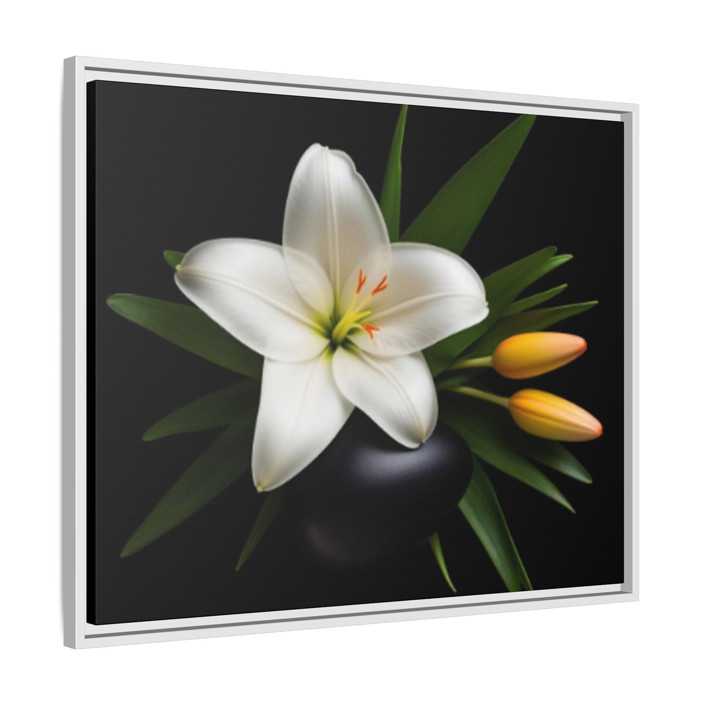 White Lily Wall Art Canvas Print Framed | Elegant Floral Wall Decor for Bedroom, Living Room, Bathroom