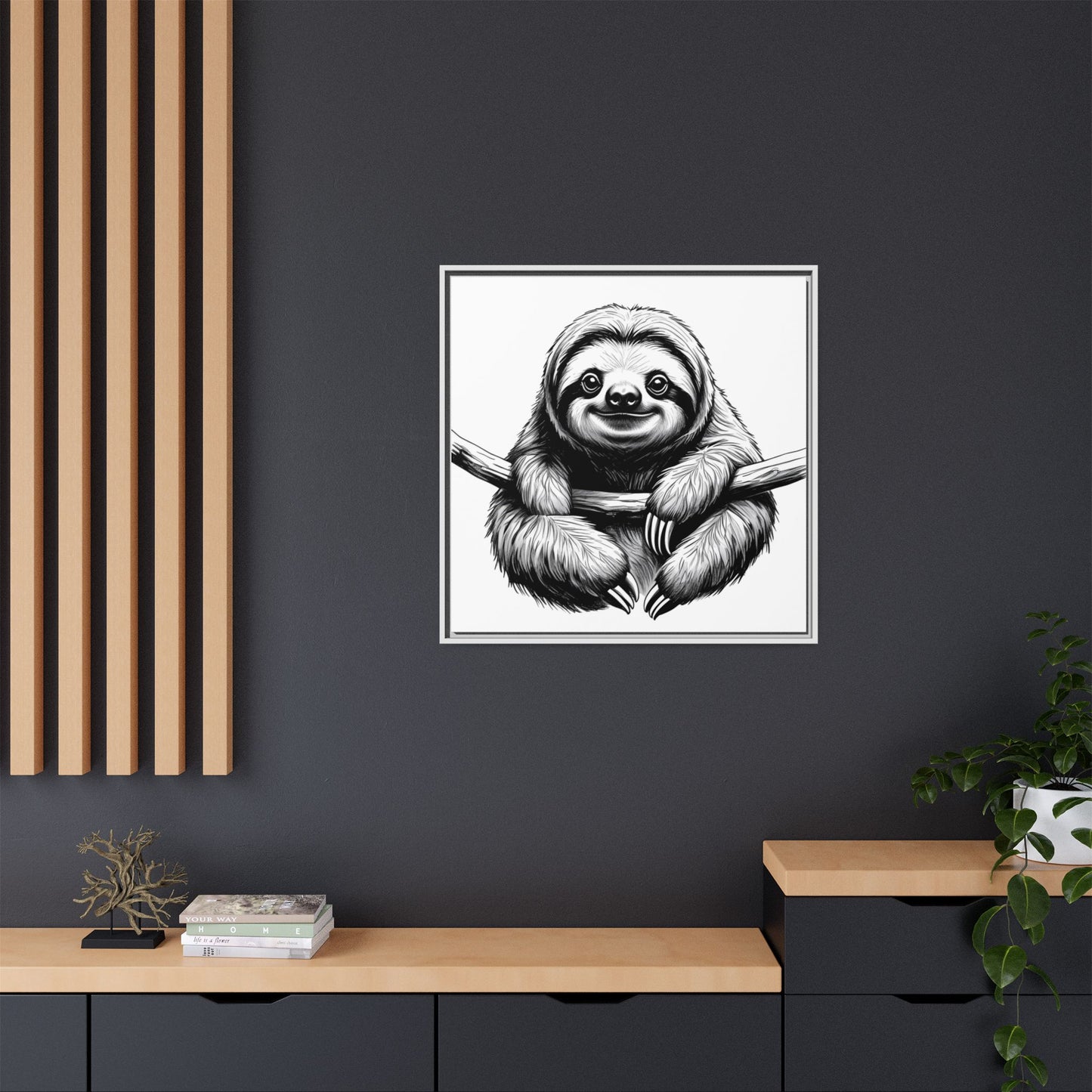 Adorable Sloth Hanging from Tree Branch Black & White Animal Wall Art, Cute Sloth Print, Jungle Theme Nursery Decor, Baby Shower Gift