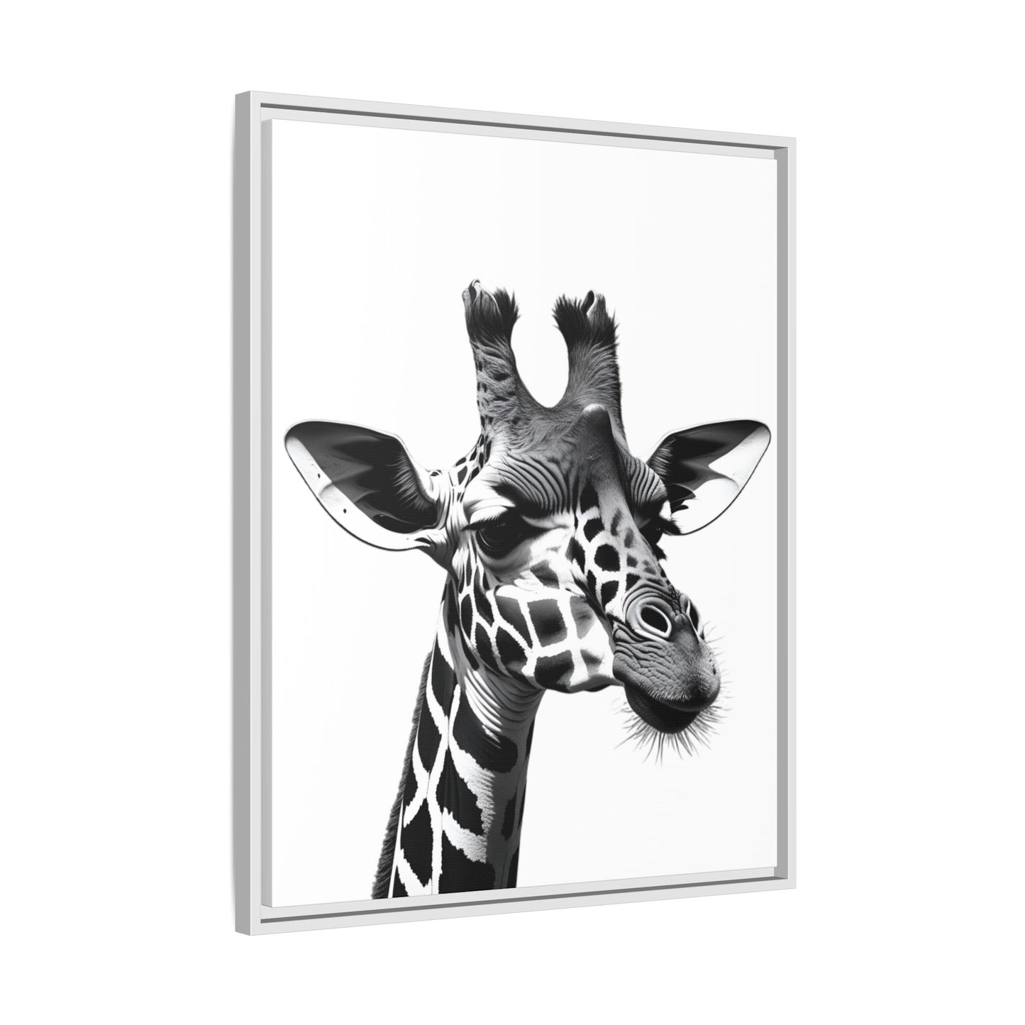 Black and White Giraffe Wall Art – Framed Safari Animal Canvas Print