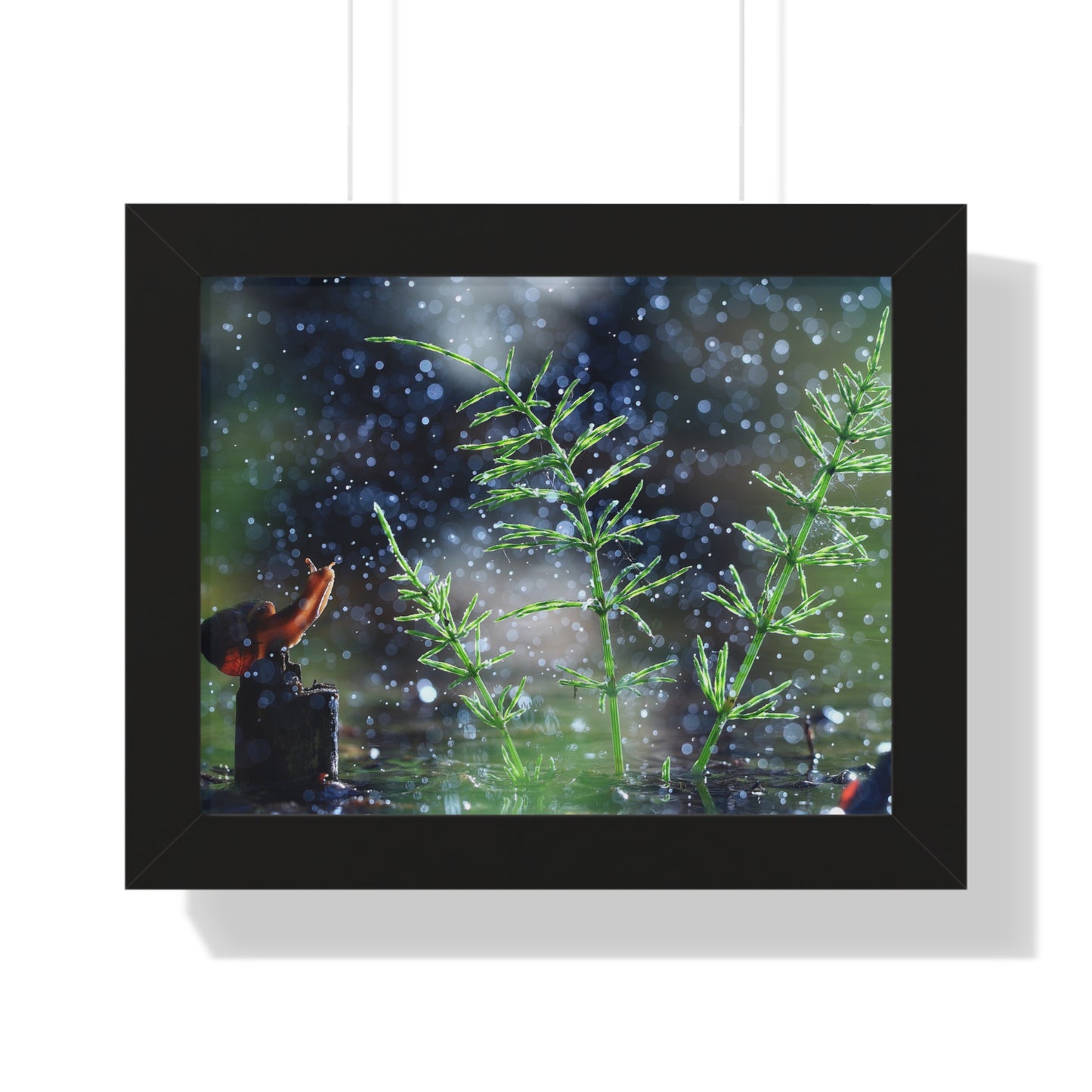 Snail Nature Wall Art – Rain Macro Botanical Print, Zen Forest Decor, Moody Nature, Calm Mindfulness Wall Art