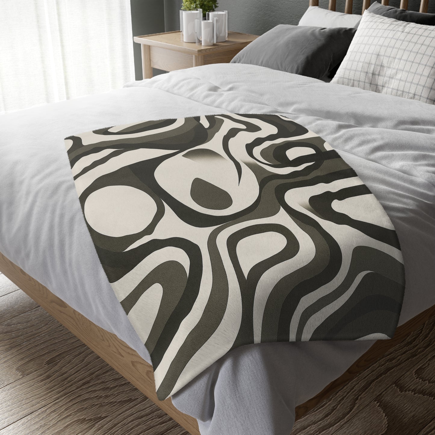 Abstract Retro Swirl Velveteen Throw Blanket | Neutral Modern Sofa Decor