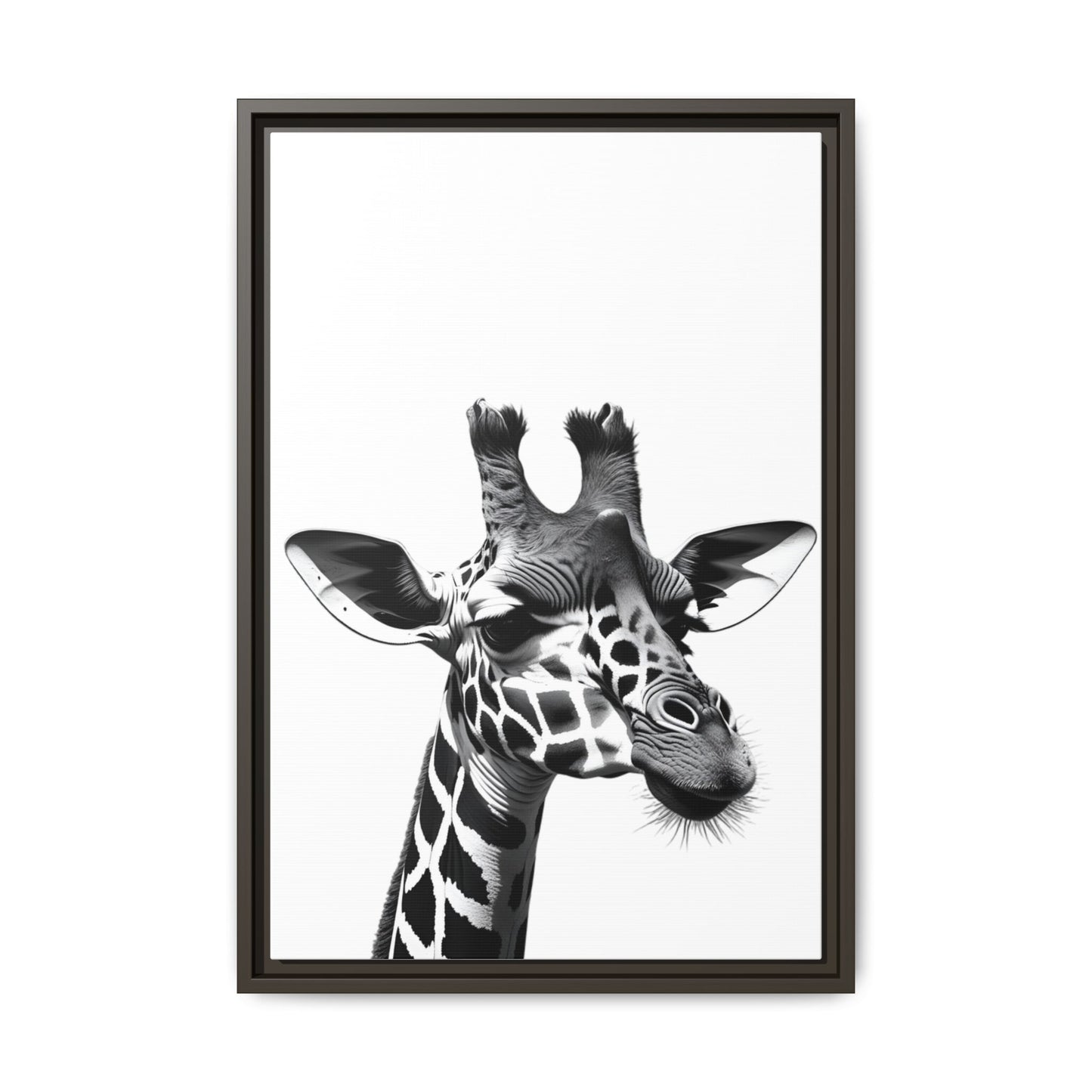 Black and White Giraffe Wall Art – Framed Safari Animal Canvas Print
