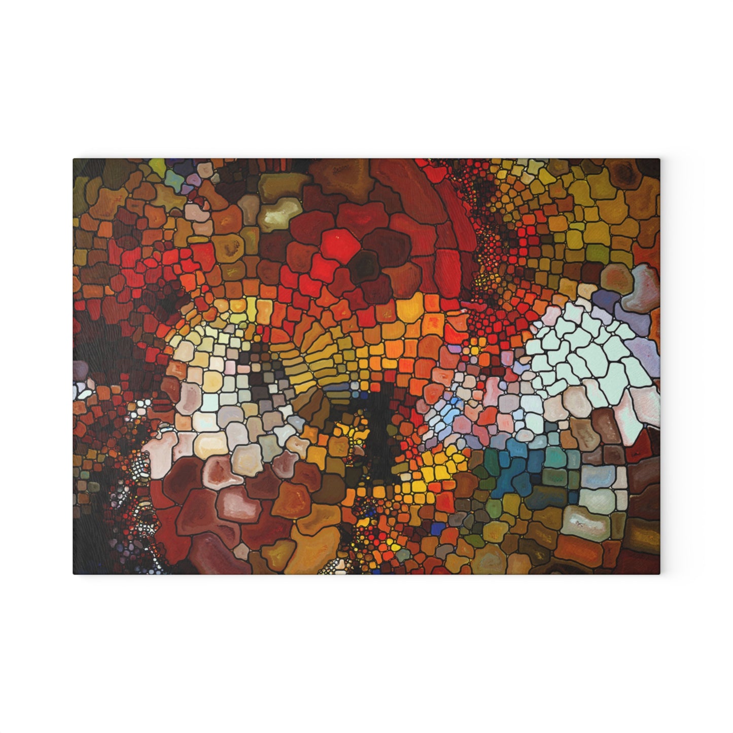 Abstract Mosaic Swirl Glass Cutting Board | Colorful Tile Kitchen Decor