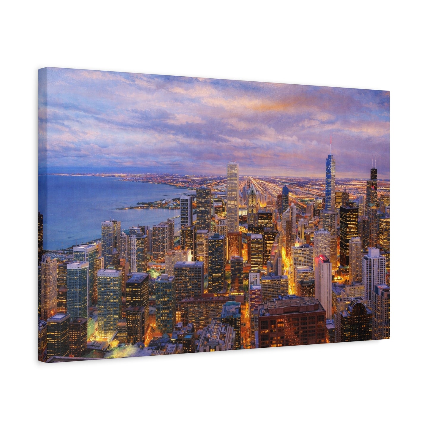 Chicago Skyline Canvas Wall Art – Sunset Cityscape Print, Downtown Chicago Decor, Urban Skyline Wall Decor