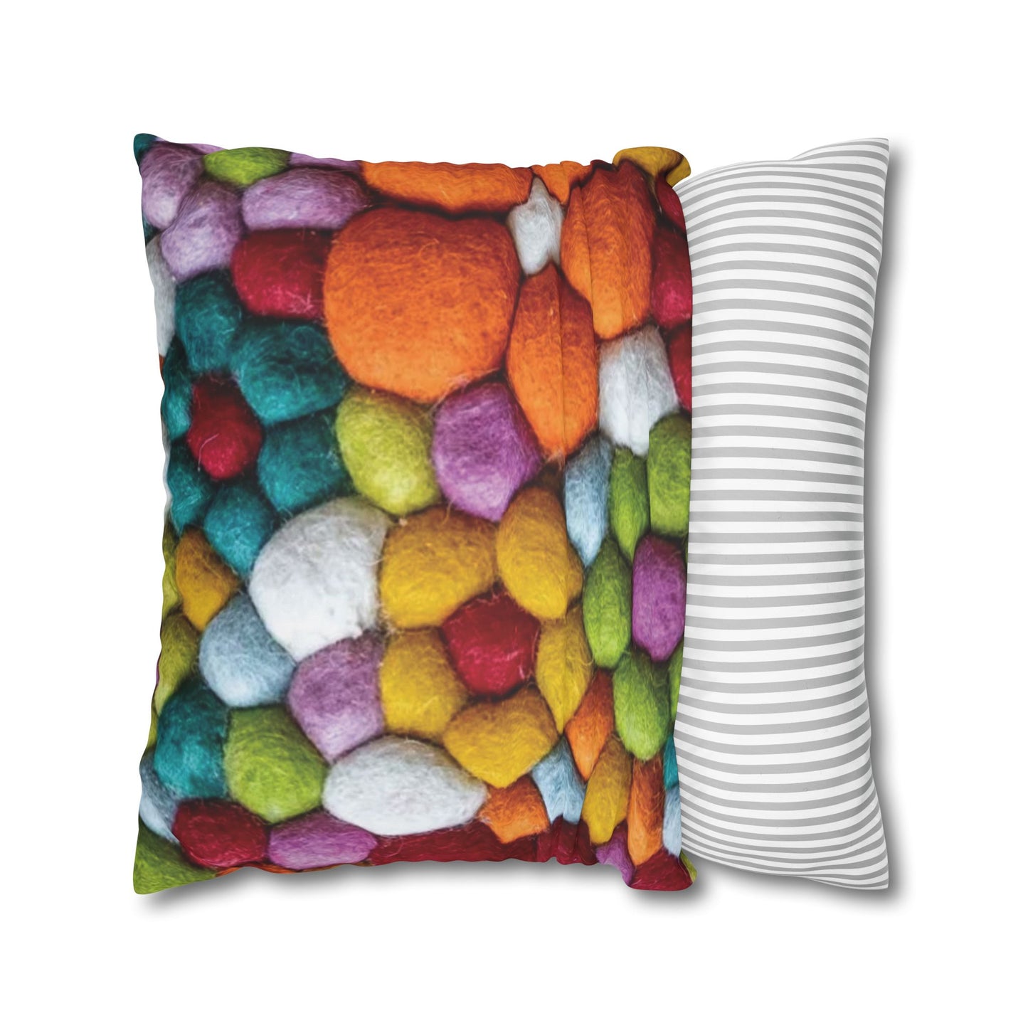 Decorative Pillowcase, Vibrant Colorful Cotton Balls Print, Square Couch Pillow Cover