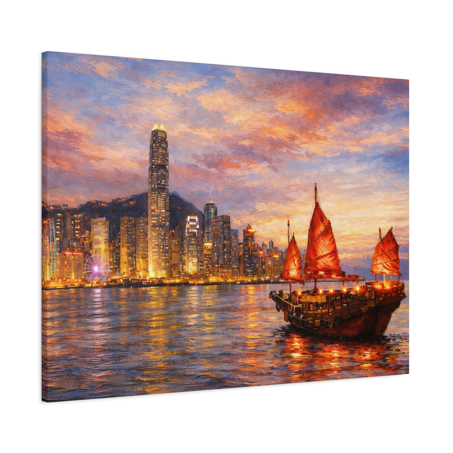 Hong Kong Junk Boat at Sunset Canvas