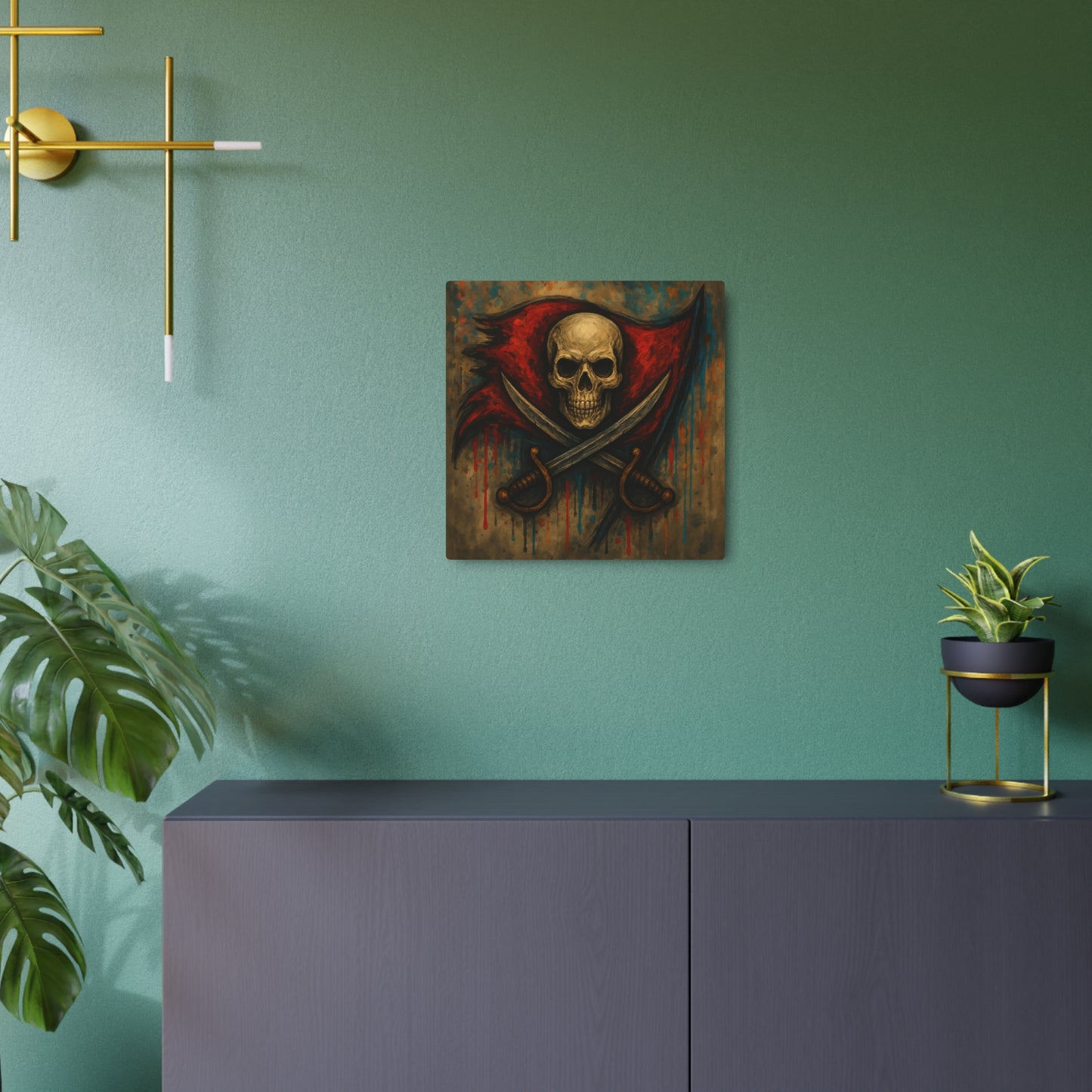 Skull and Crossed Swords Metal Art Sign | Pirate Skull Wall Decor