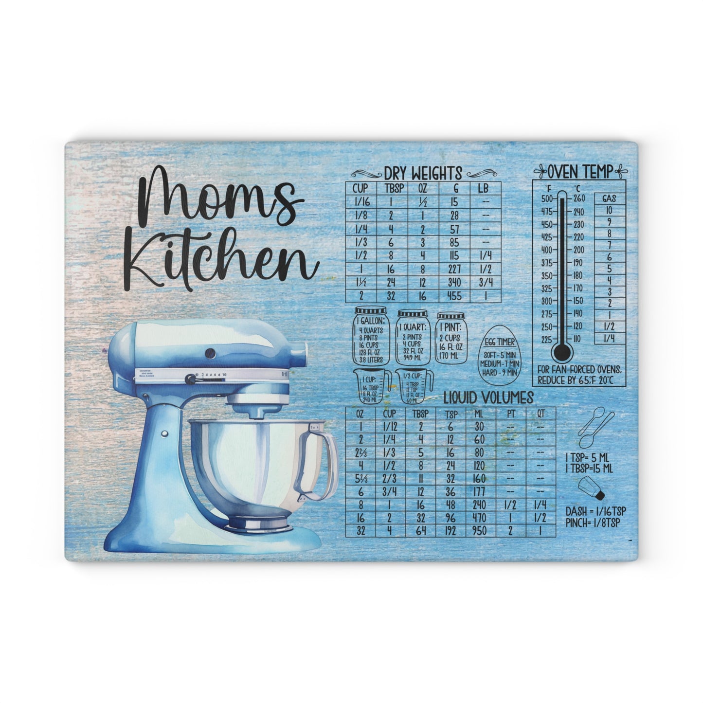 Glass Cutting Board with Conversion Charts | Baking Kitchen Gift