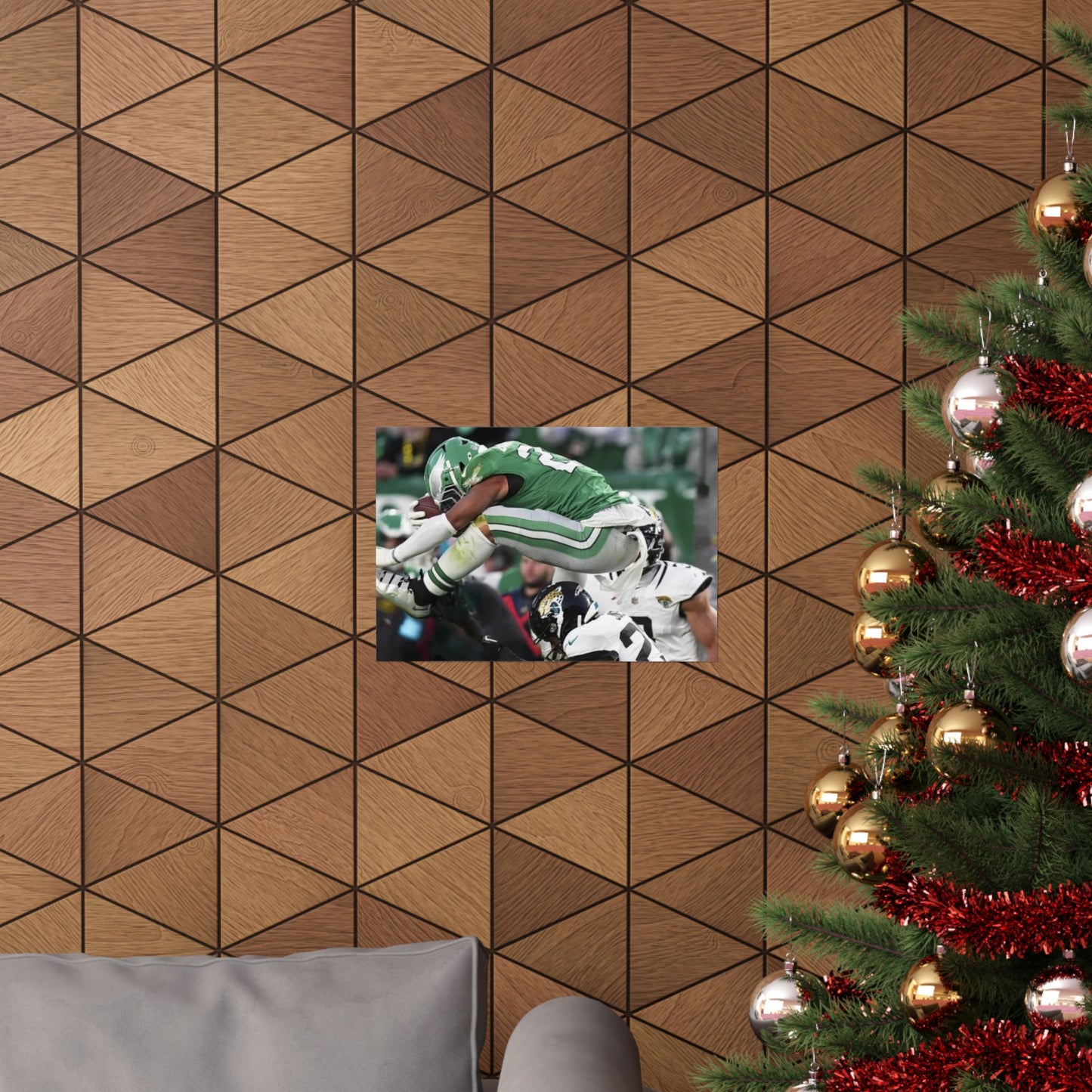 Saquon Barkley Reverse Hurdle Poster for Eagles Fan Cave Matte Horizontal Print Football NFL Gift Wall Art Decor Mantle Decor