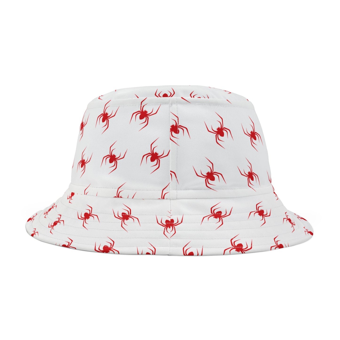 Spider Bucket Hat Baseball Fan Gift | White Bucket Hat with Red Tarantula Pattern