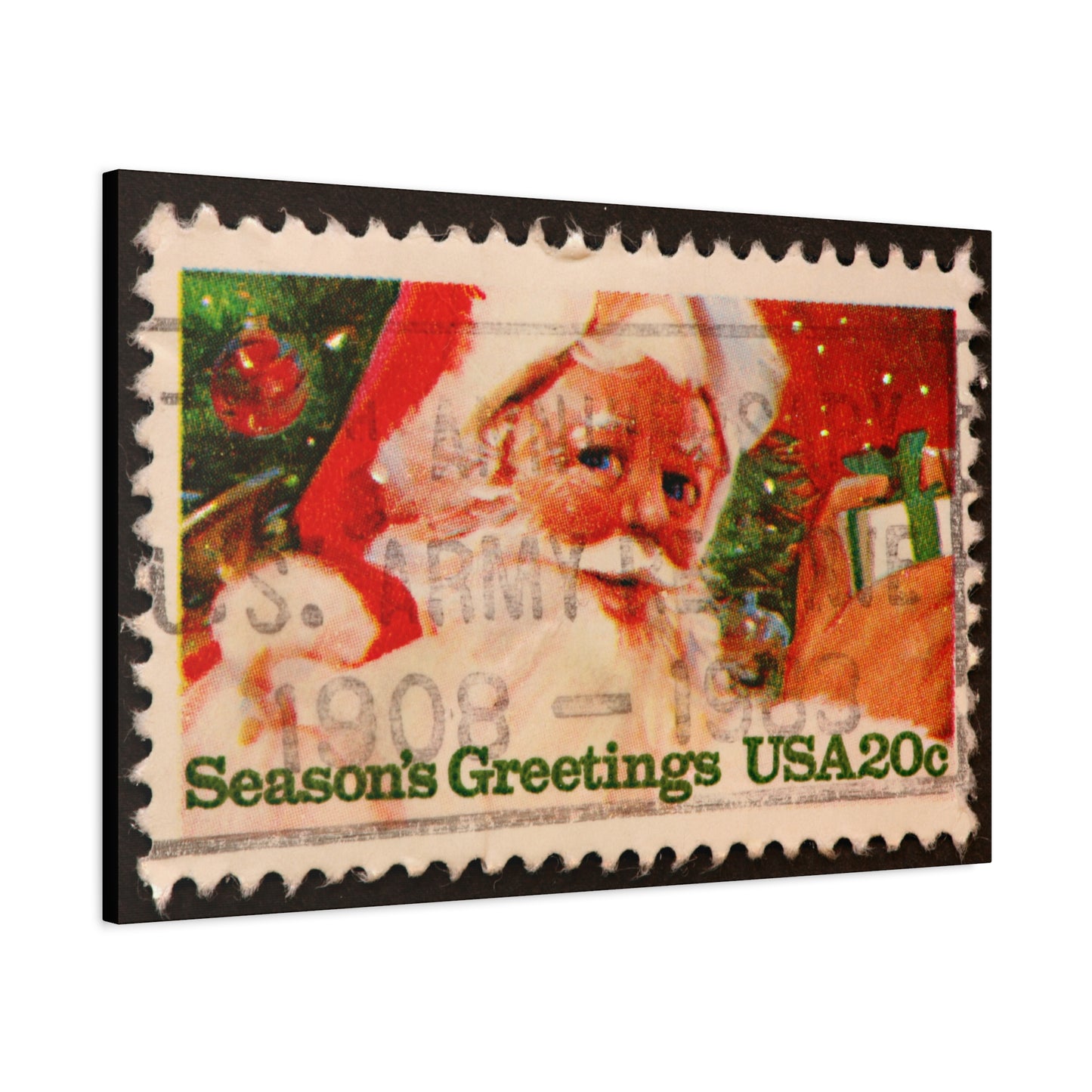 Vintage Santa Claus Stamp Wall Art US Army Postmark | Christmas Decor Mantle Art