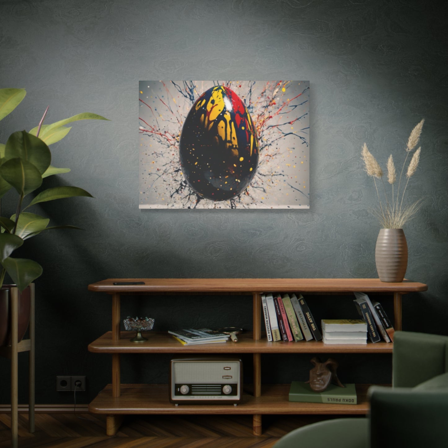 Vibrantly Painted Egg on Canvas | Abstract Paint Splatter Art I Easter Egg Art