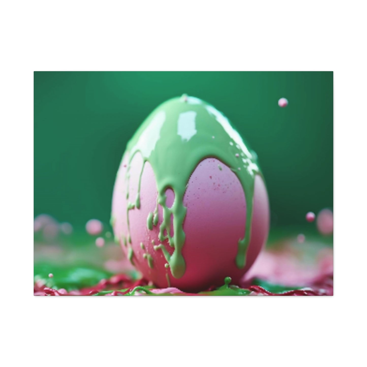 Canvas Wall or Mantle Art Pink Easter Egg with Green Paint Spring Home Decor