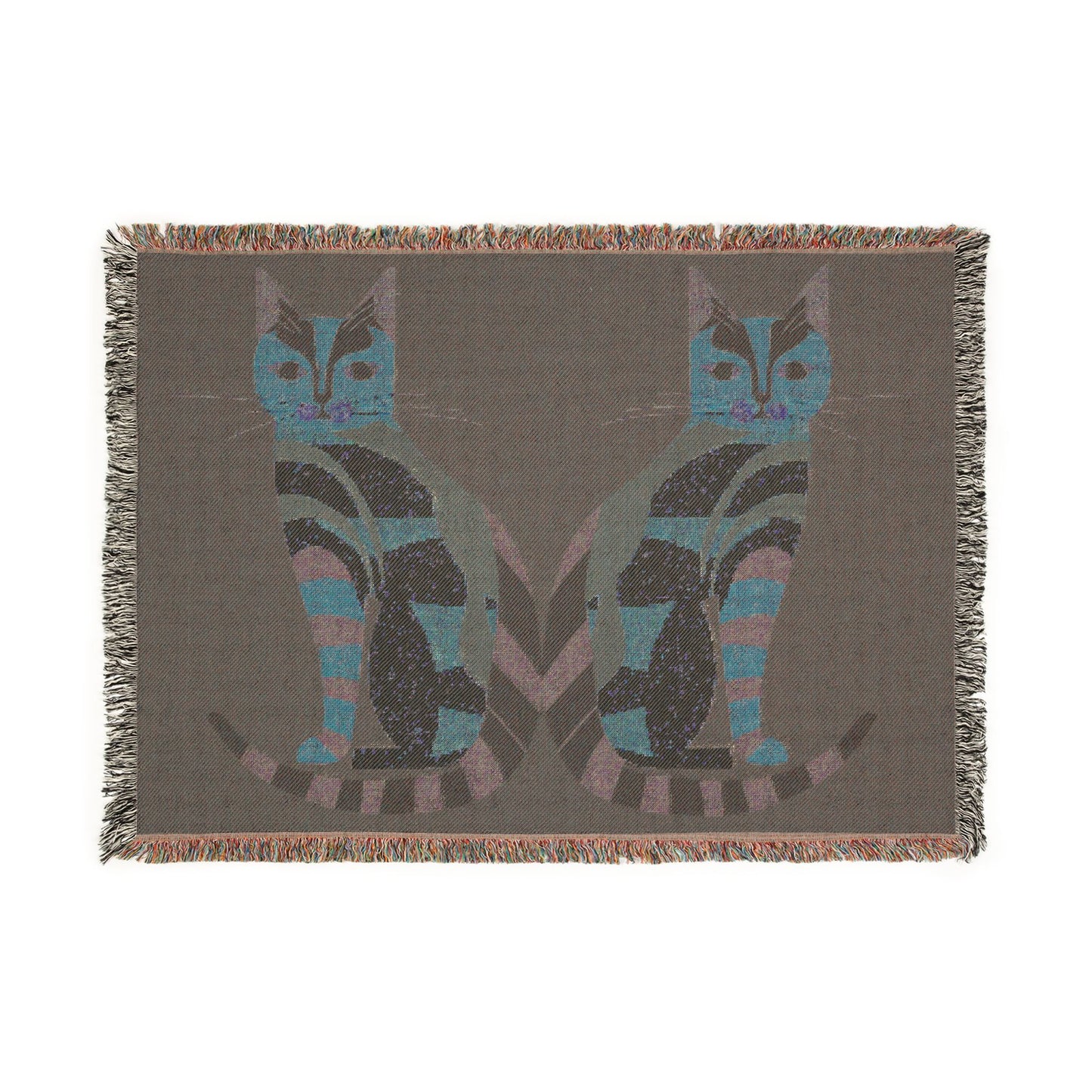 Mid Century Modern Cat Woven Throw Blanket | Retro Feline Decor