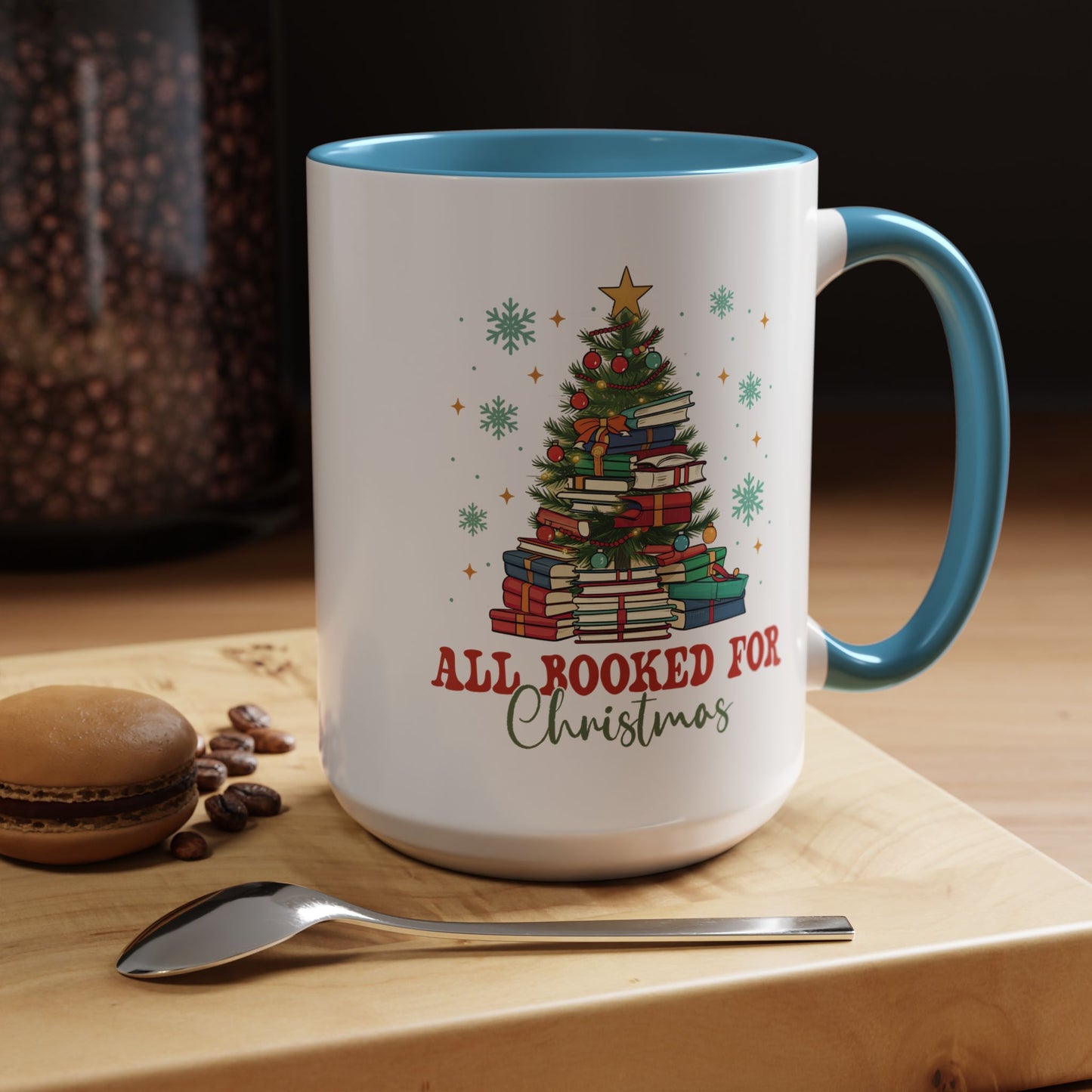 Christmas Booked Coffee Mug (11, 15oz) Holiday Book Lover Gift Festive Reading Mug Xmas Tree Teacher Gift