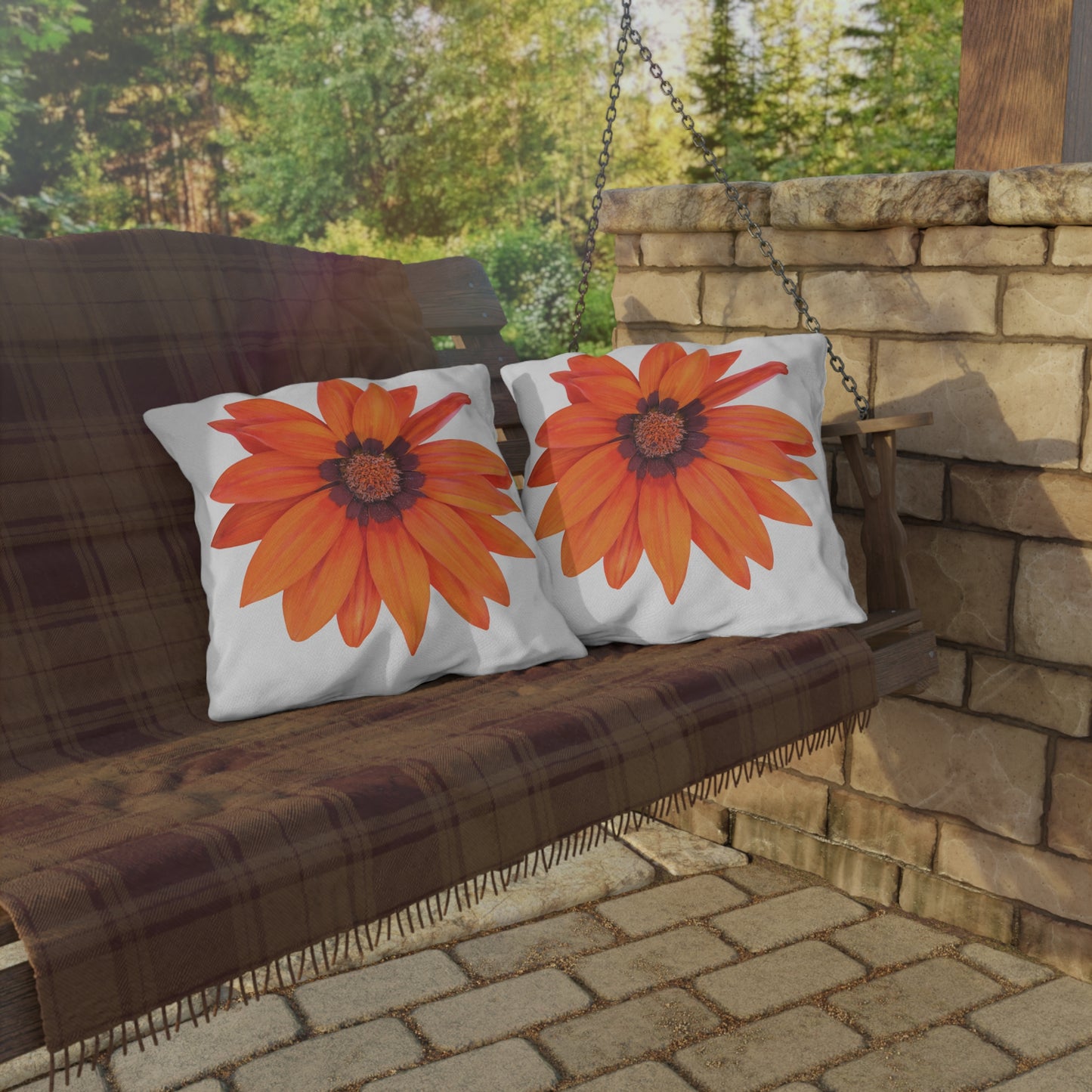 Bright Orange Flower Outdoor Throw Pillow | Floral Garden Patio Cushion