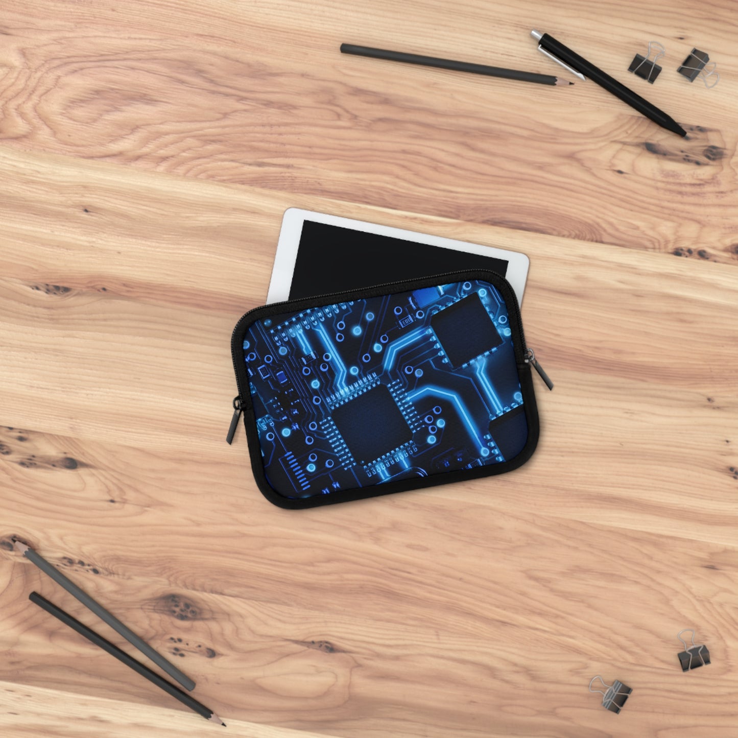 Blue Abstract Laptop Sleeve, Modern Circuit Board Case, Stylish Protective Cover