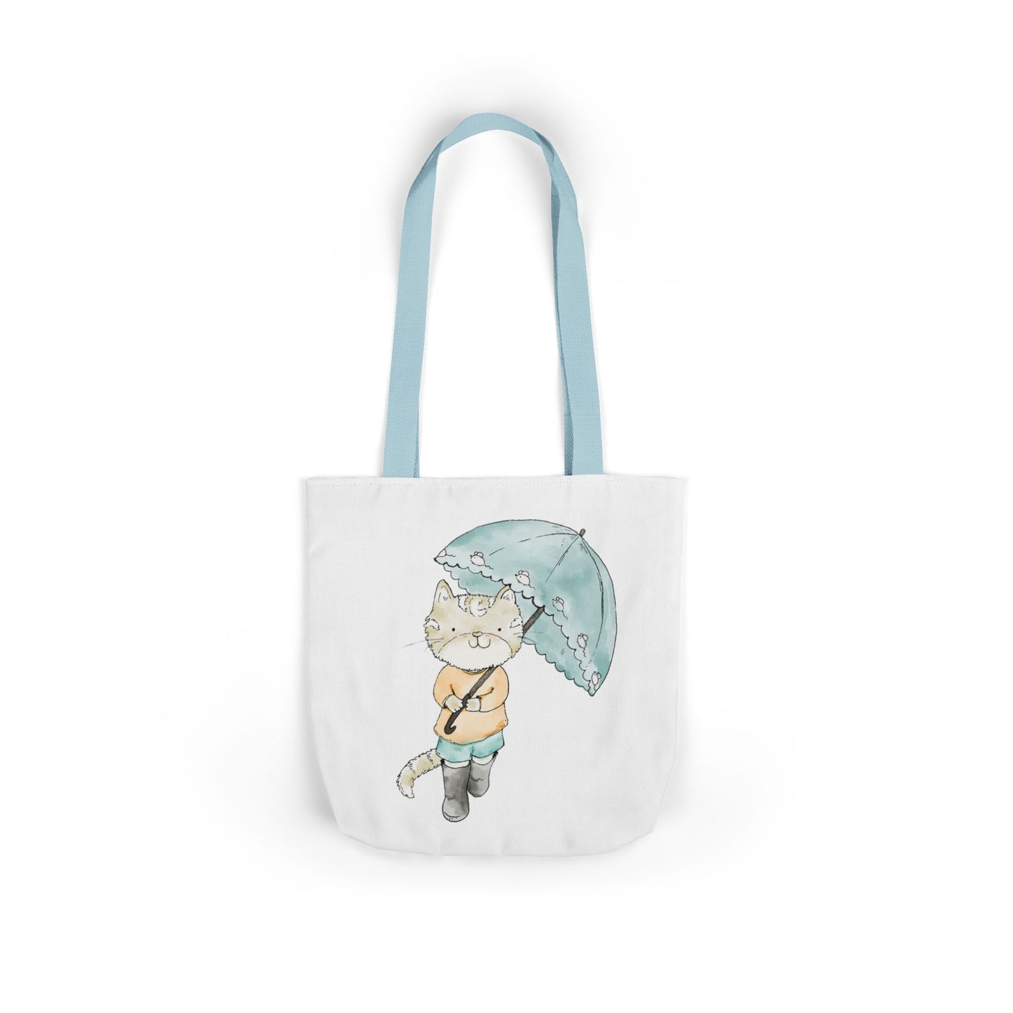 Cat Lover Tote Bag Cute Kitty with Umbrella Rain Boots Cat Lover Eco Tote Bag