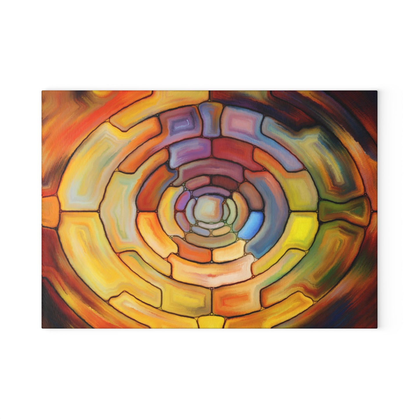 Abstract Spiral Glass Cutting Board | Colorful Circular Mosaic Art